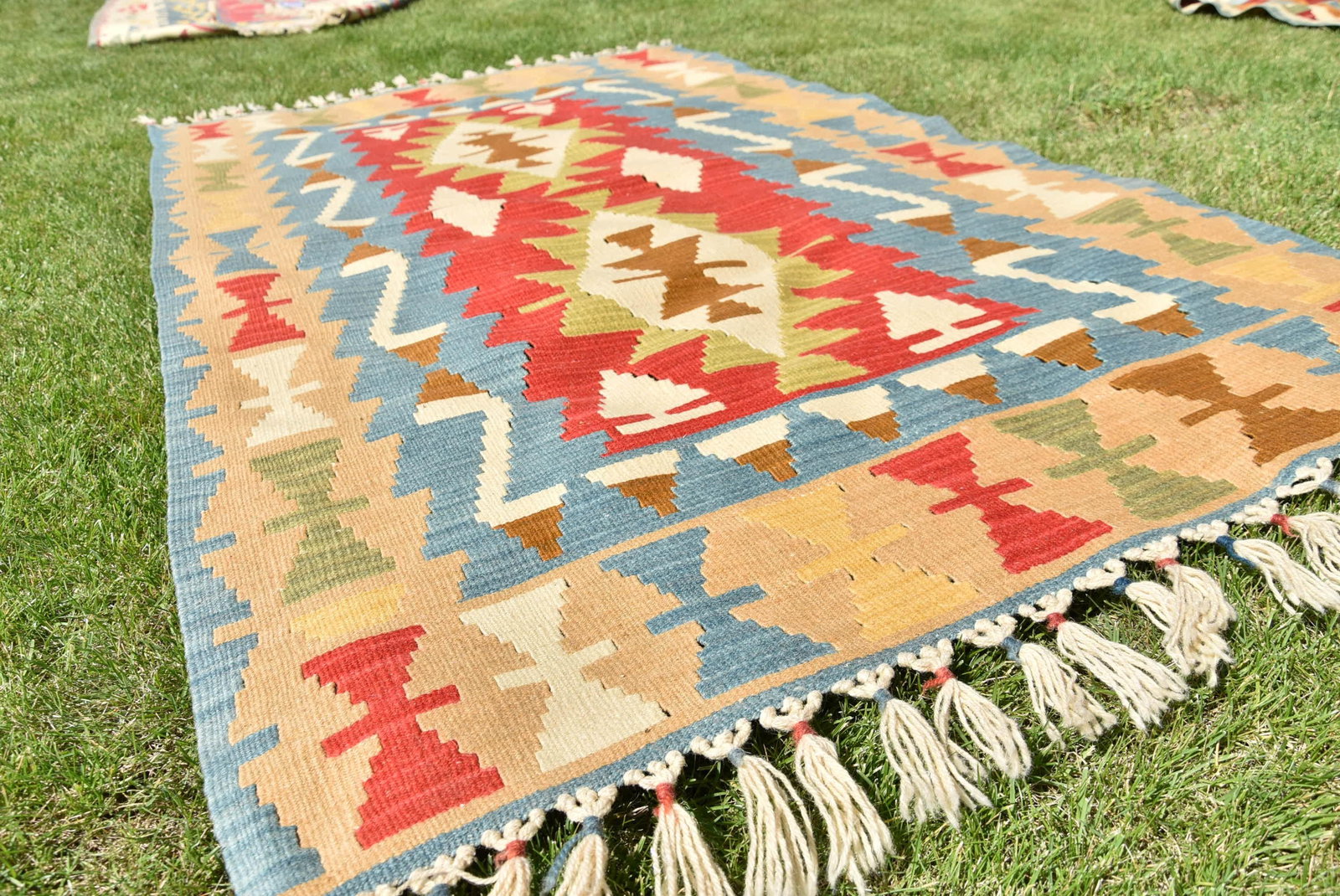 1980s Southwestern Style Hand Knotted Oushak Ethnic Motif Turkish Kilim Rug 3.6 X 5.6 Ft - 5