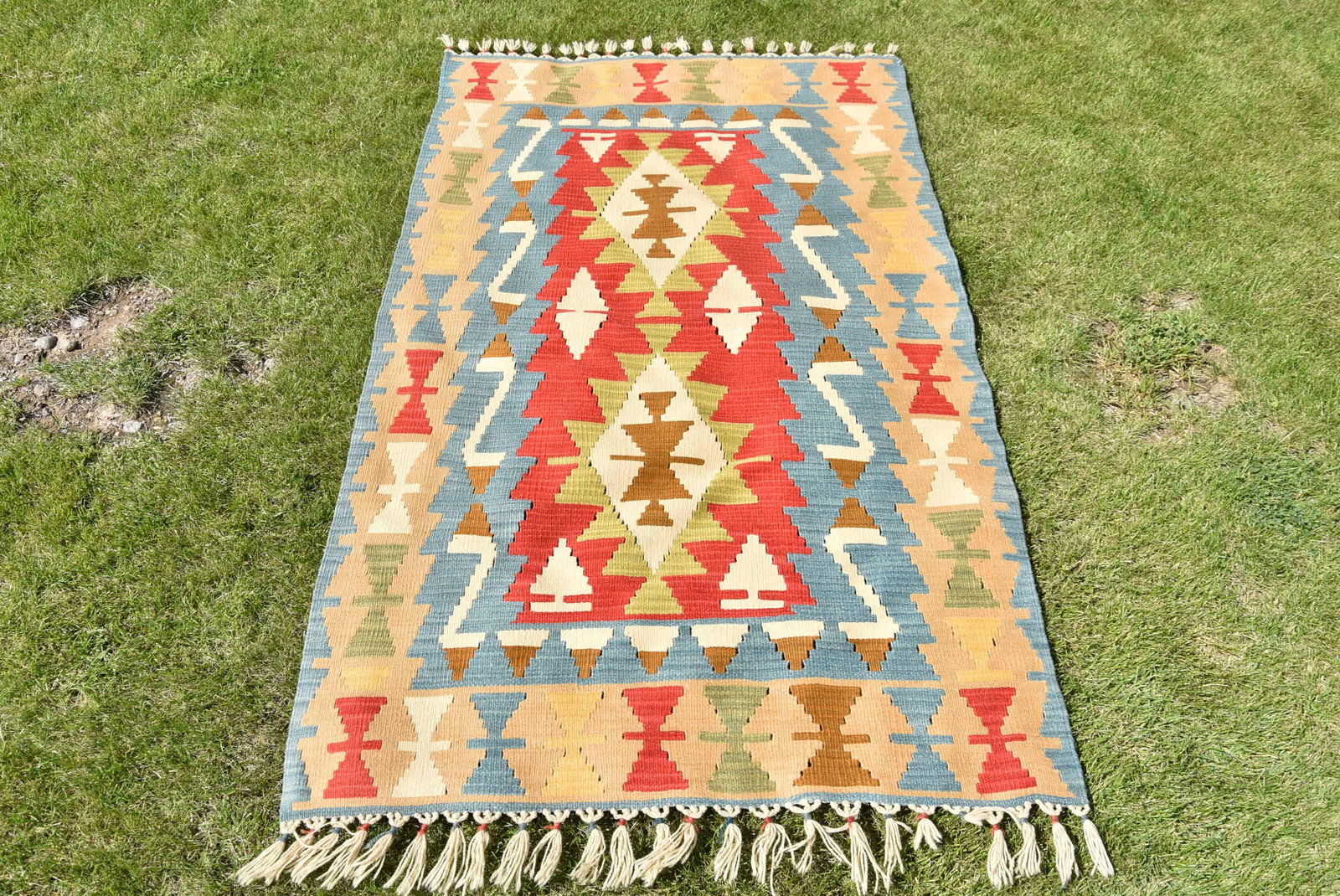 1980s Southwestern Style Hand Knotted Oushak Ethnic Motif Turkish Kilim Rug 3.6 X 5.6 Ft - 8