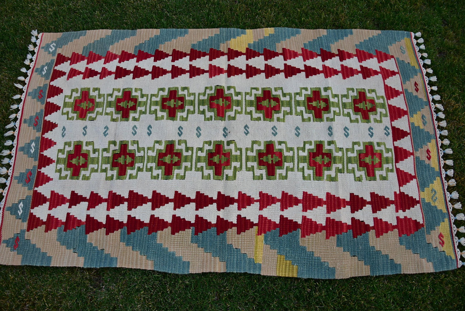 Mid 20th Century Vintage Baby Blue Floral Design Turkish Kilim Rug - 3