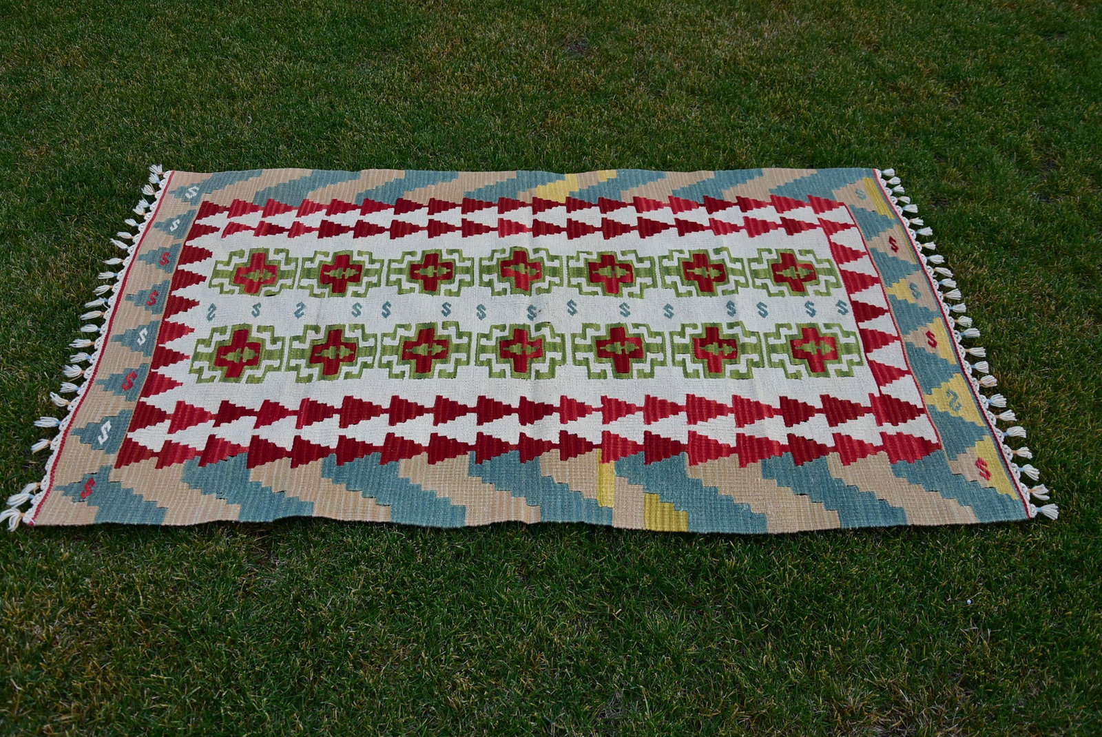 Mid 20th Century Vintage Baby Blue Floral Design Turkish Kilim Rug - 4