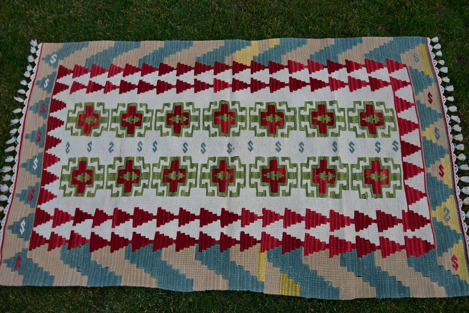 Mid 20th Century Vintage Baby Blue Floral Design Turkish Kilim Rug - 5