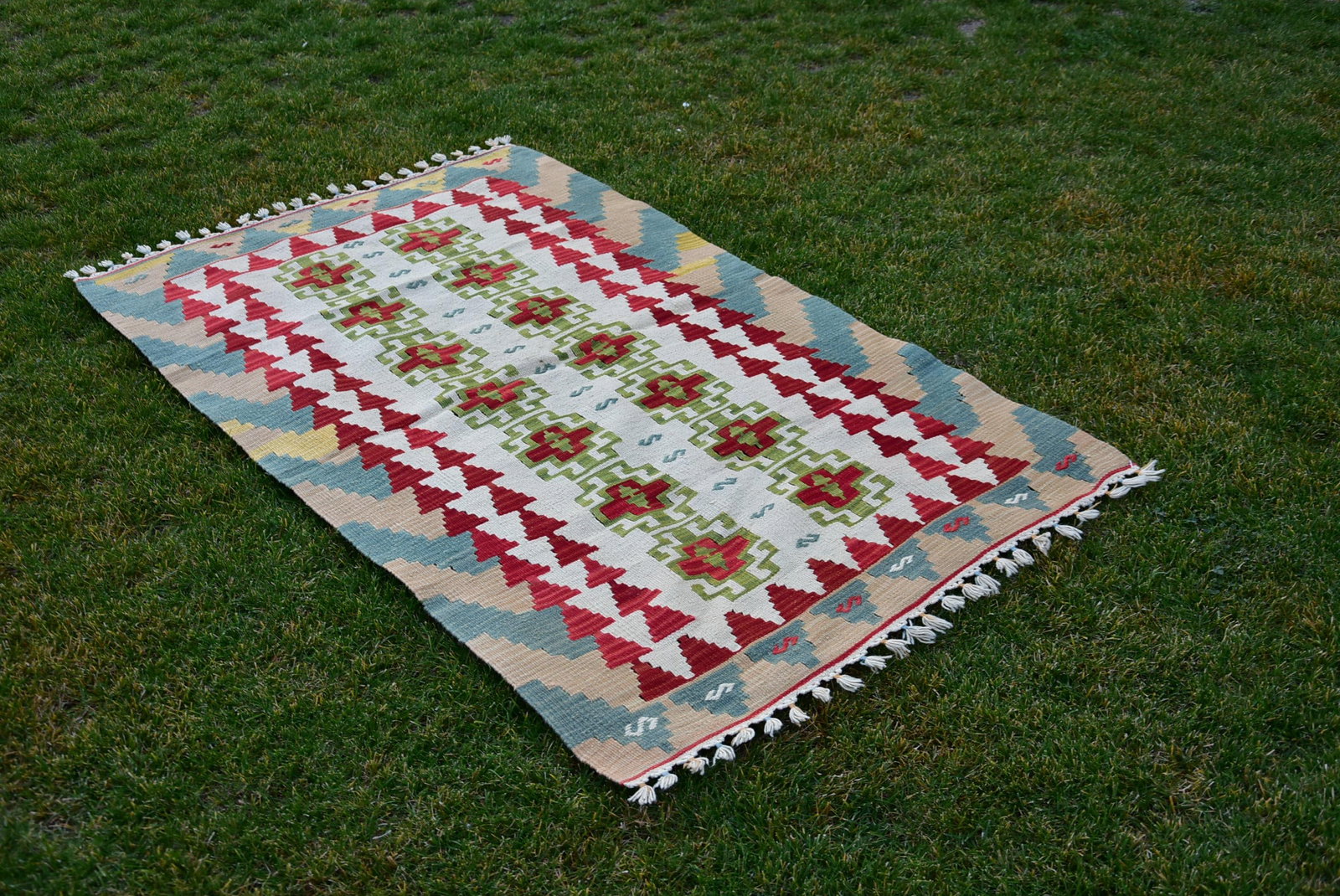 Mid 20th Century Vintage Baby Blue Floral Design Turkish Kilim Rug - 6