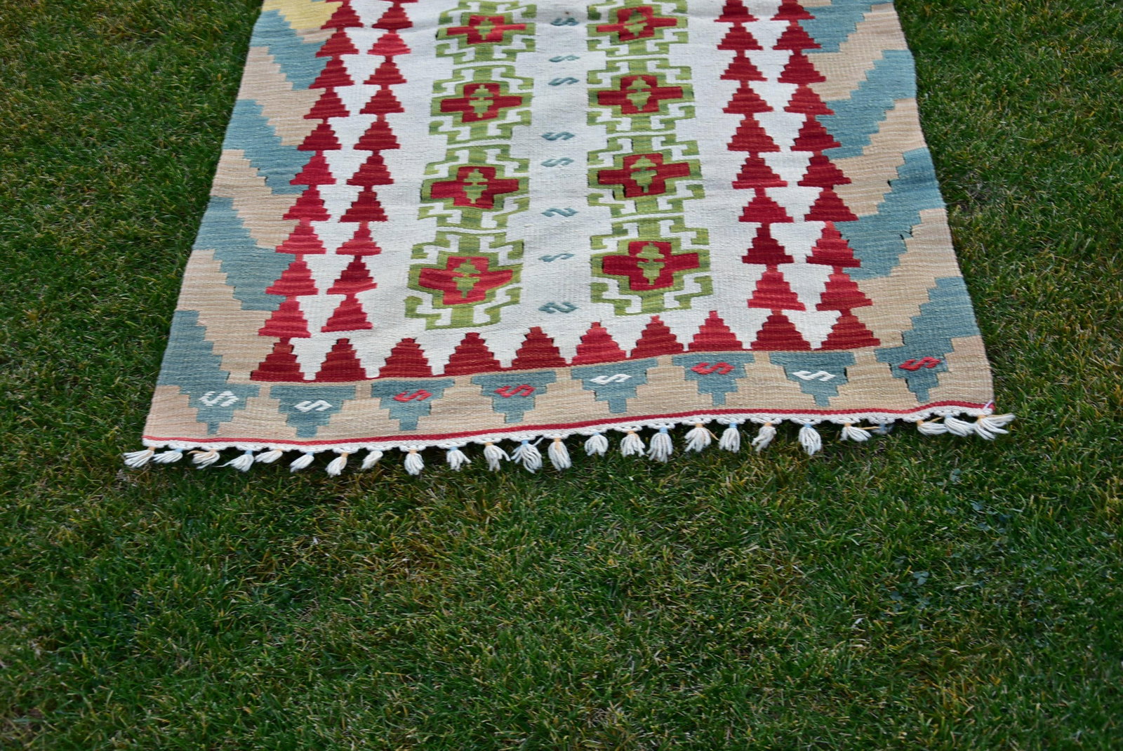 Mid 20th Century Vintage Baby Blue Floral Design Turkish Kilim Rug - 7