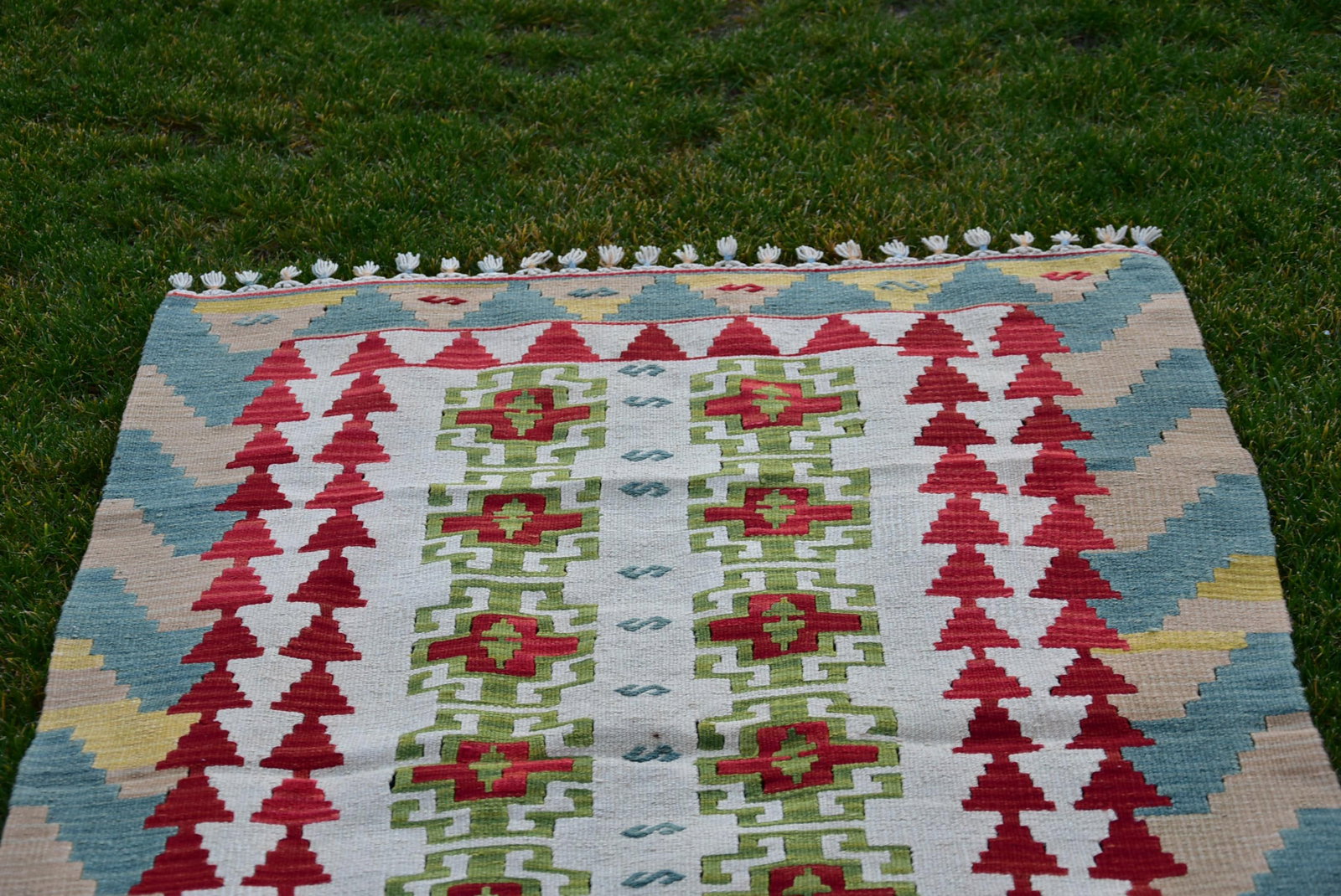 Mid 20th Century Vintage Baby Blue Floral Design Turkish Kilim Rug - 8