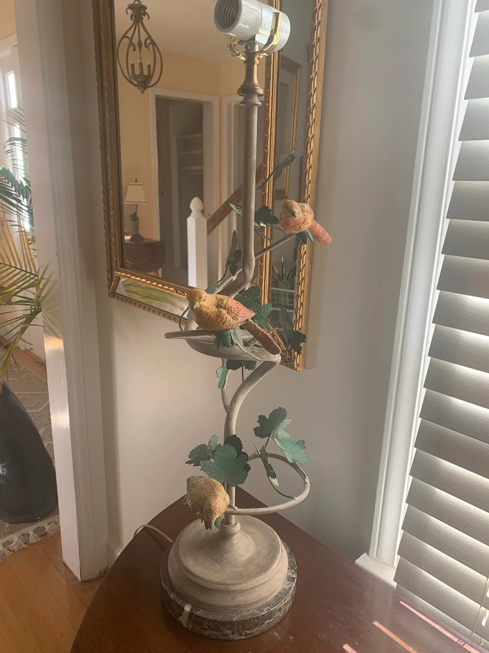 1990s Chelsea House Metal & Marble Lamp With Birds - 2