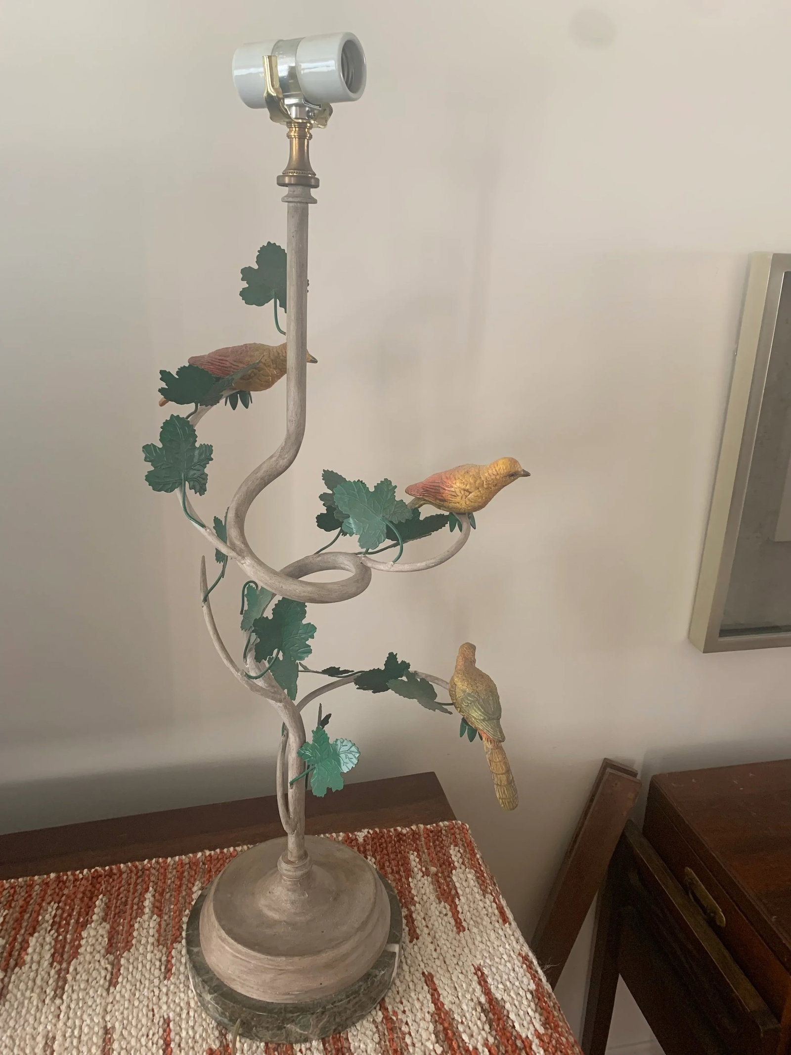 1990s Chelsea House Metal & Marble Lamp With Birds - 4