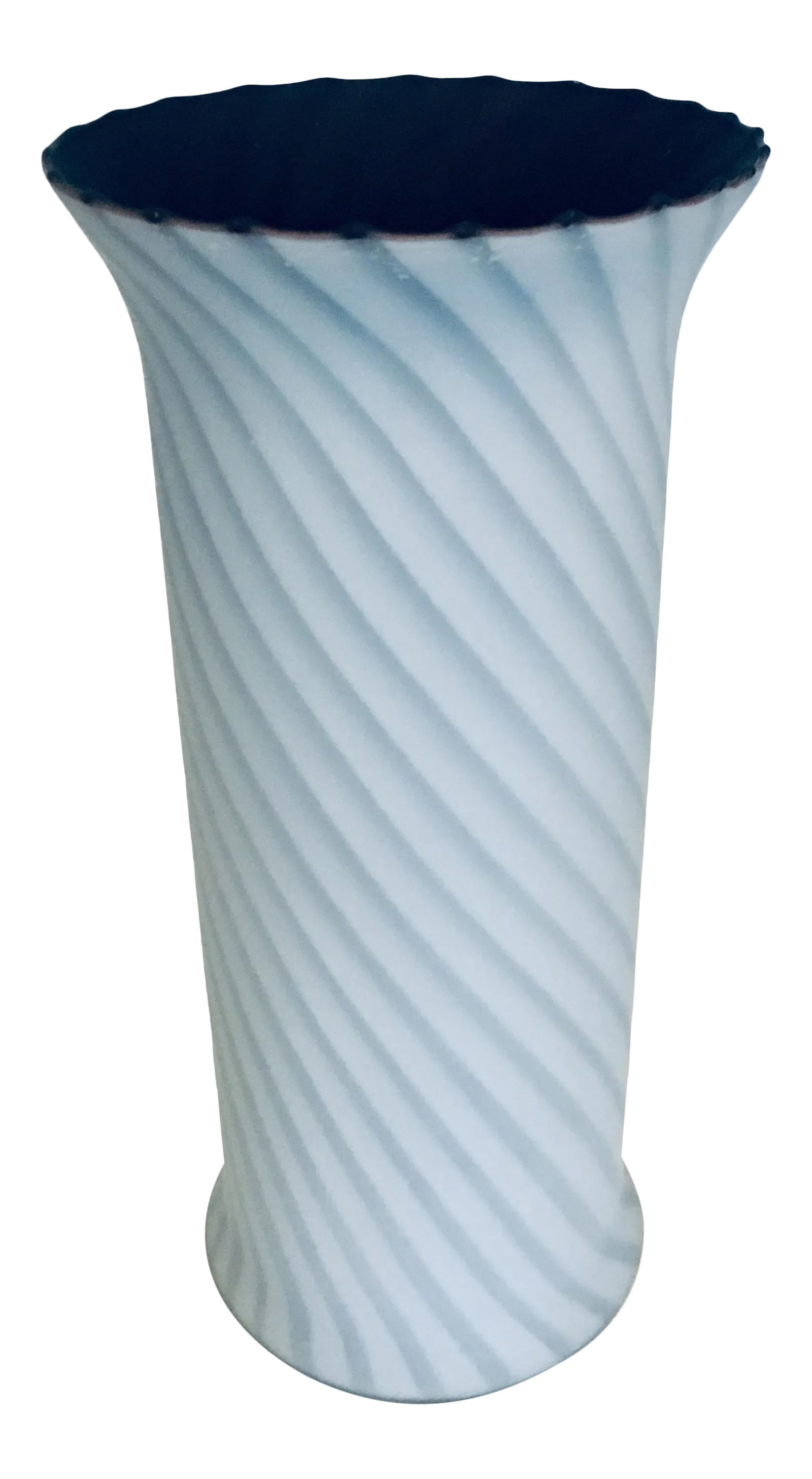 Large Venini Murano Art Glass Vase Italy Mid Century Modern 1960s: Large 'Mezza Filigrana' Murano glass vase, white and dark fused ribbons. A milky white and almost black chocolate striated Italian Murano glass vase, mid century modern circa 1960's. In perfect vintag