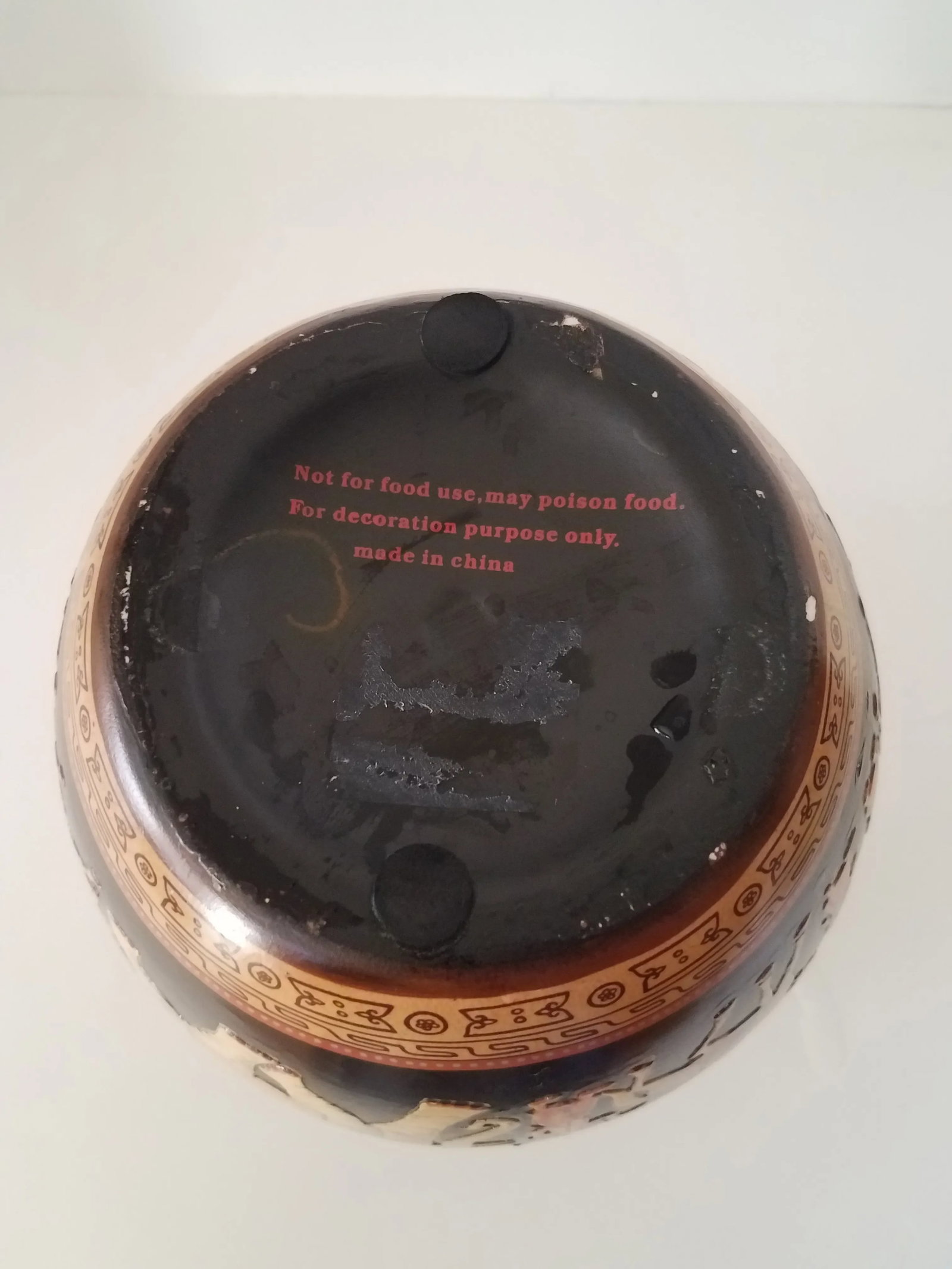 Vintage Chinoiserie Metal Hand Painted Black Lacquer Jardiniere - 6