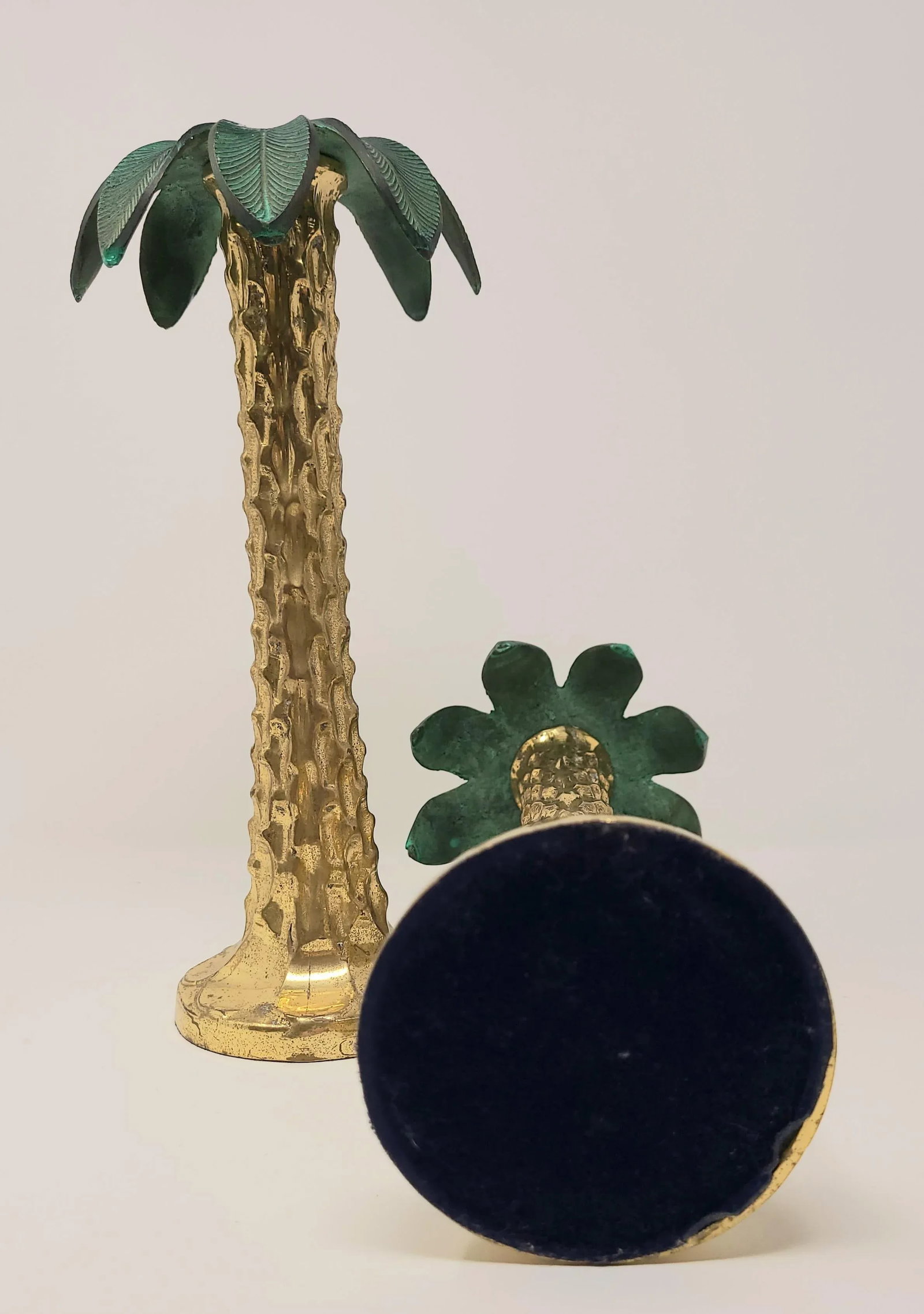 Vintage Carved Brass and Copper Palm Tree Candle Sticks Heavy and- a Pair - 9