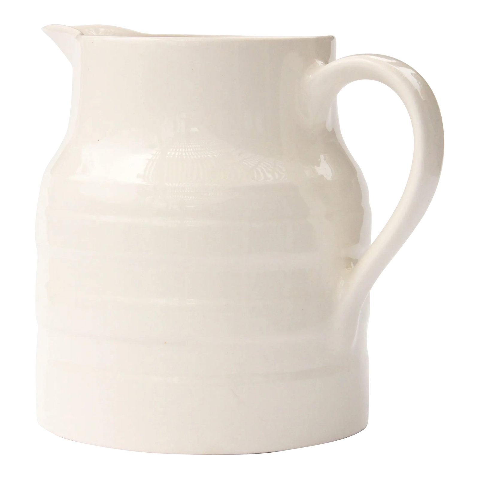 Early 20th C. English "Lord Nelson" Ironstone Pitcher 4Pint: Early 20th Century English ironstone pitcher. We love it's pretty raised banding design giving it much character throughout! Stamped Verso Lord Nelson Pottery England Dimensions with spout and handle 