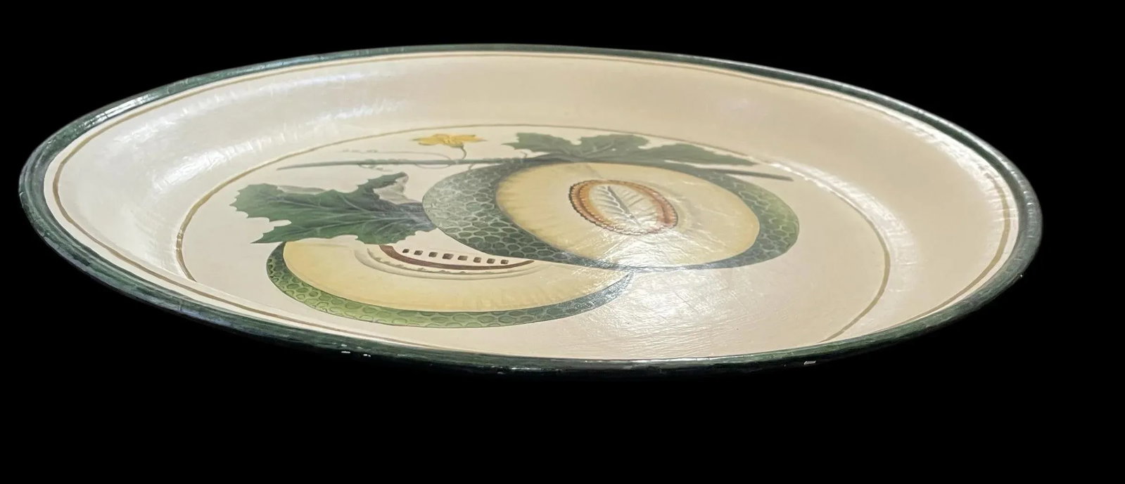 Vintage Habitat International Hand-Painted Metal Tole Tray 20". Americua Melon - 3