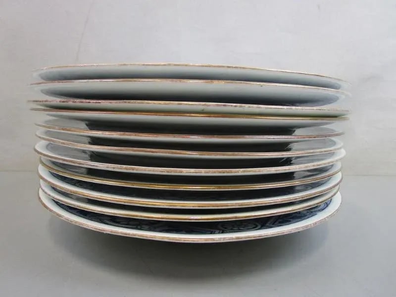 Wedgwood Antique Chinoiserie Blue Willow Shallow Bowls and Plates - A Set of 11 - 4