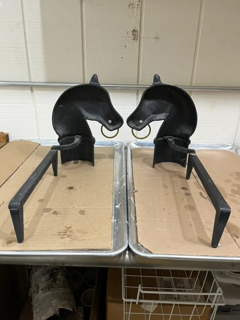 Antique Cast Iron Horse Head Andirons - a Pair - 2