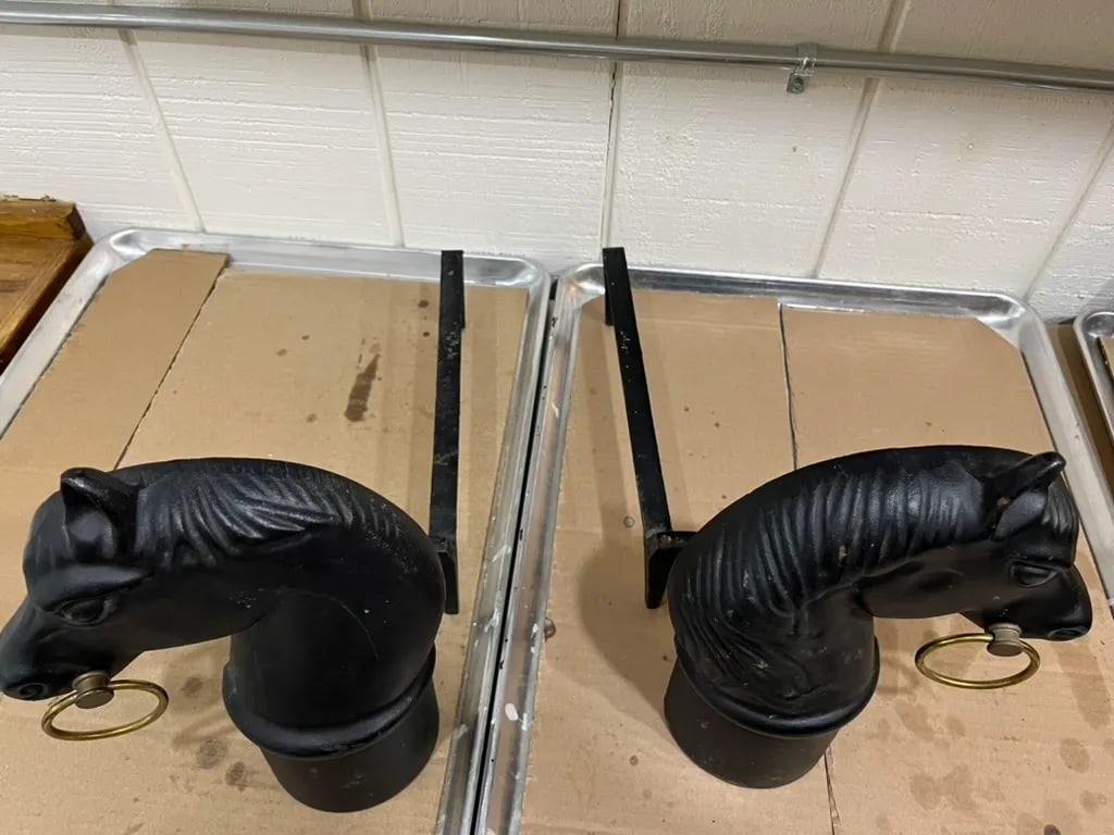 Antique Cast Iron Horse Head Andirons - a Pair - 3