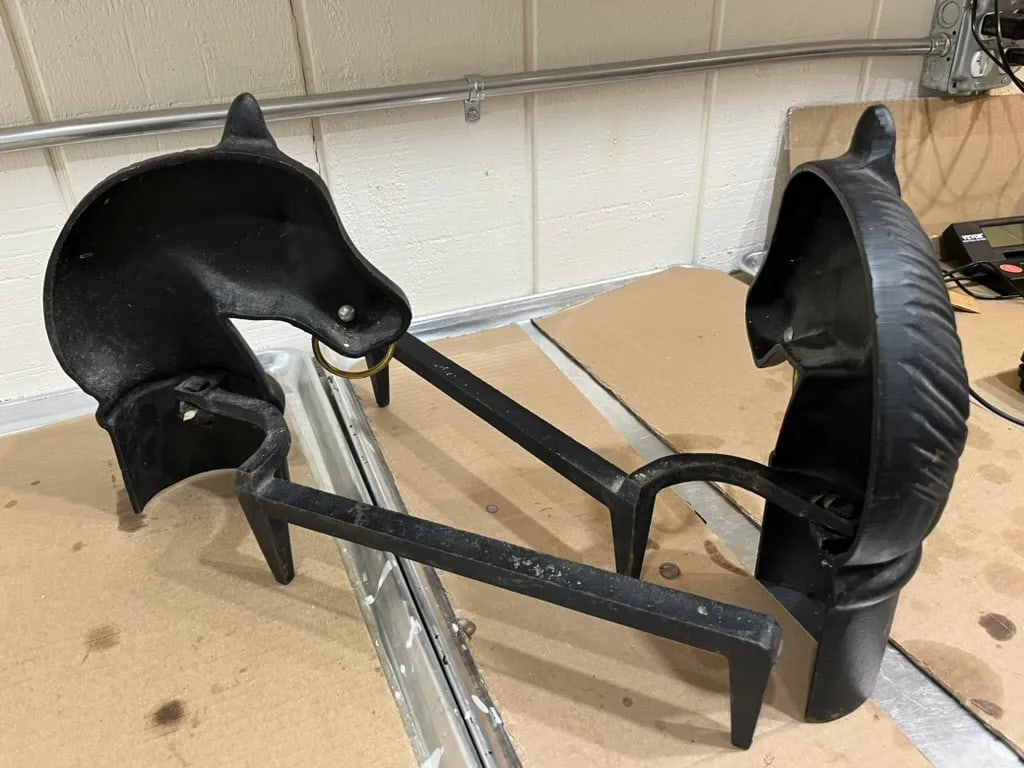 Antique Cast Iron Horse Head Andirons - a Pair - 4
