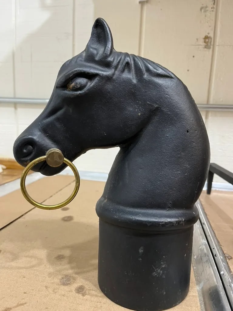 Antique Cast Iron Horse Head Andirons - a Pair - 6
