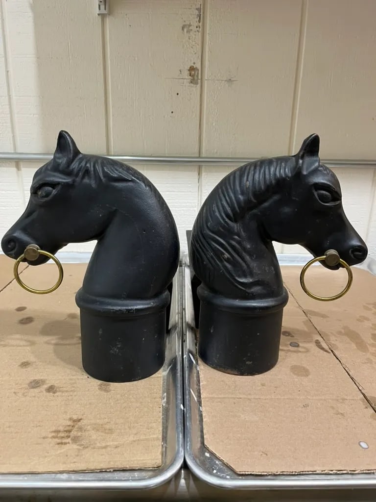 Antique Cast Iron Horse Head Andirons - a Pair - 9
