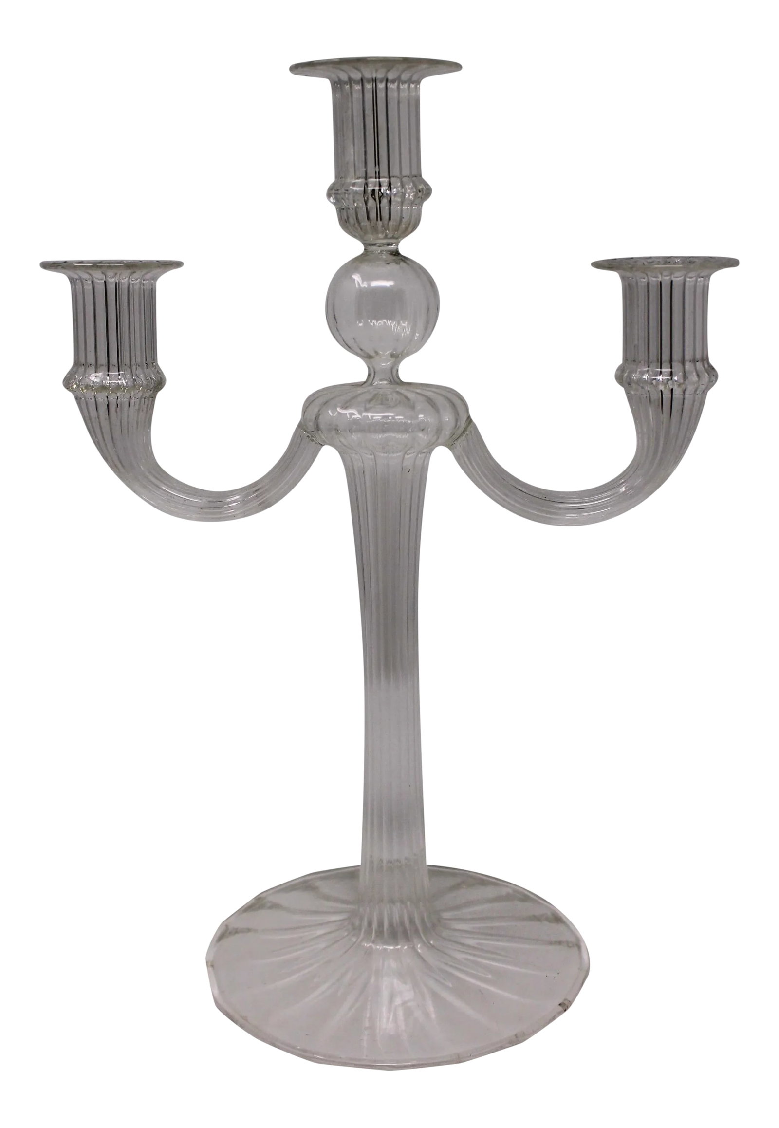 Vintage Murano Glass Candelabra: Vintage three-candle candelabra from the Rigadin furnaces of Murano. In very good condition. Condition: Alterations: Original Condition Unaltered Imperfections: Some Imperfections Condition Notes: No