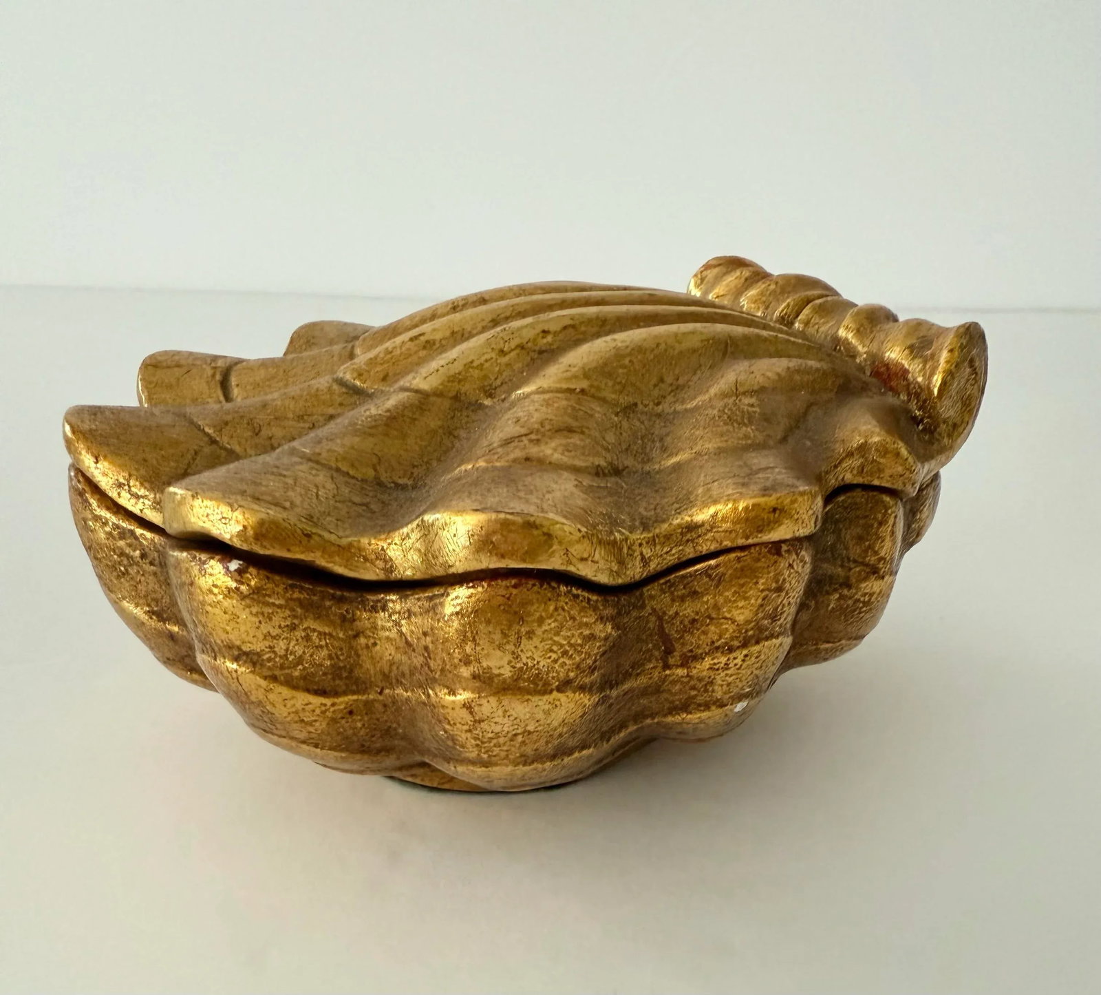 Vintage Gilt Shell Covered Ceramic Box - 11