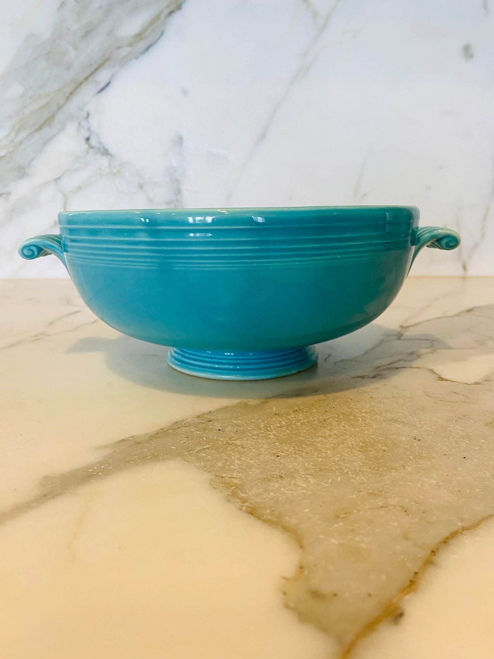 Vintage Early 20th Century Fiesta Casserole Bowl in Original Turquoise Glaze - 10
