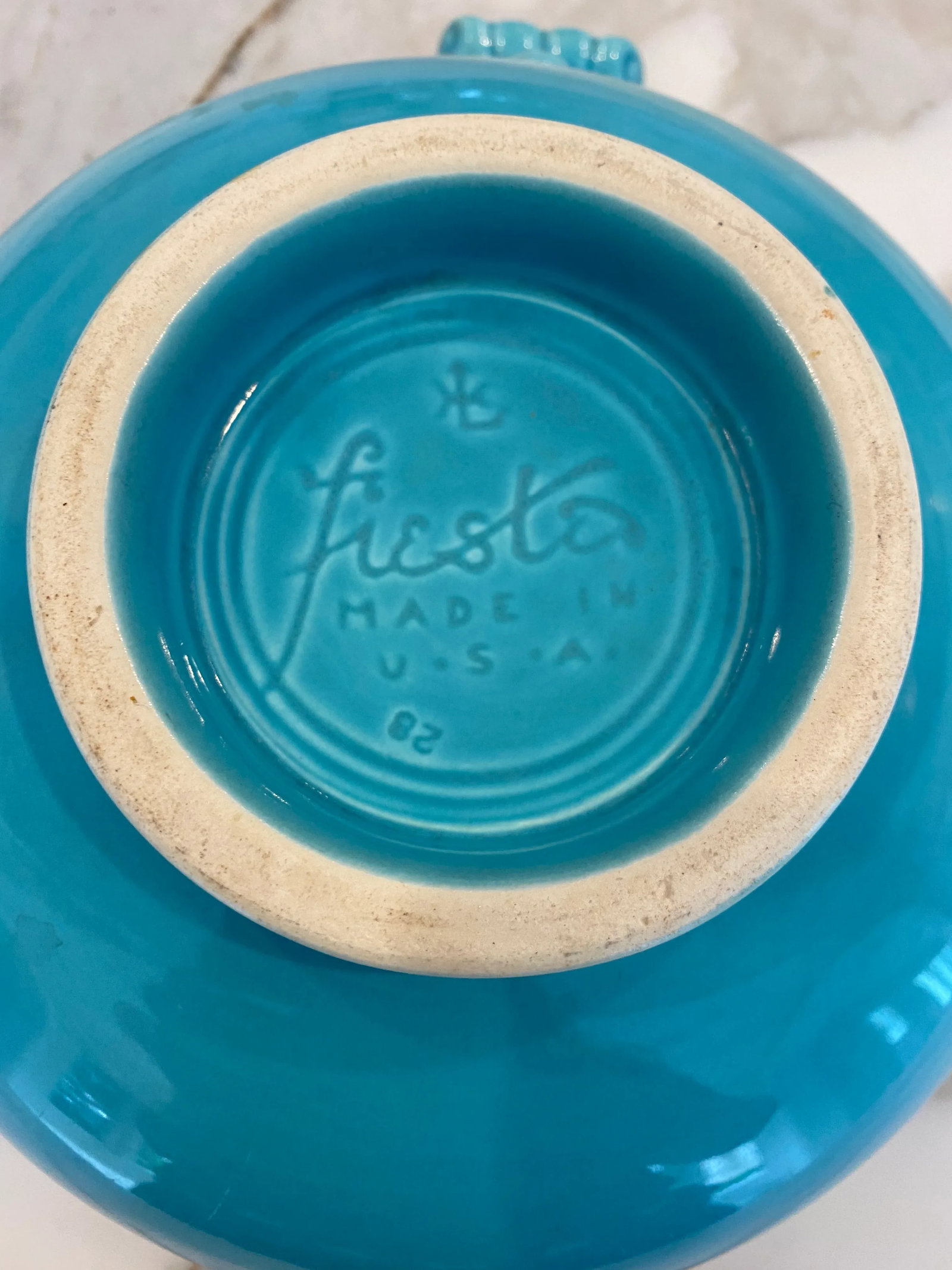 Vintage Early 20th Century Fiesta Casserole Bowl in Original Turquoise Glaze - 3