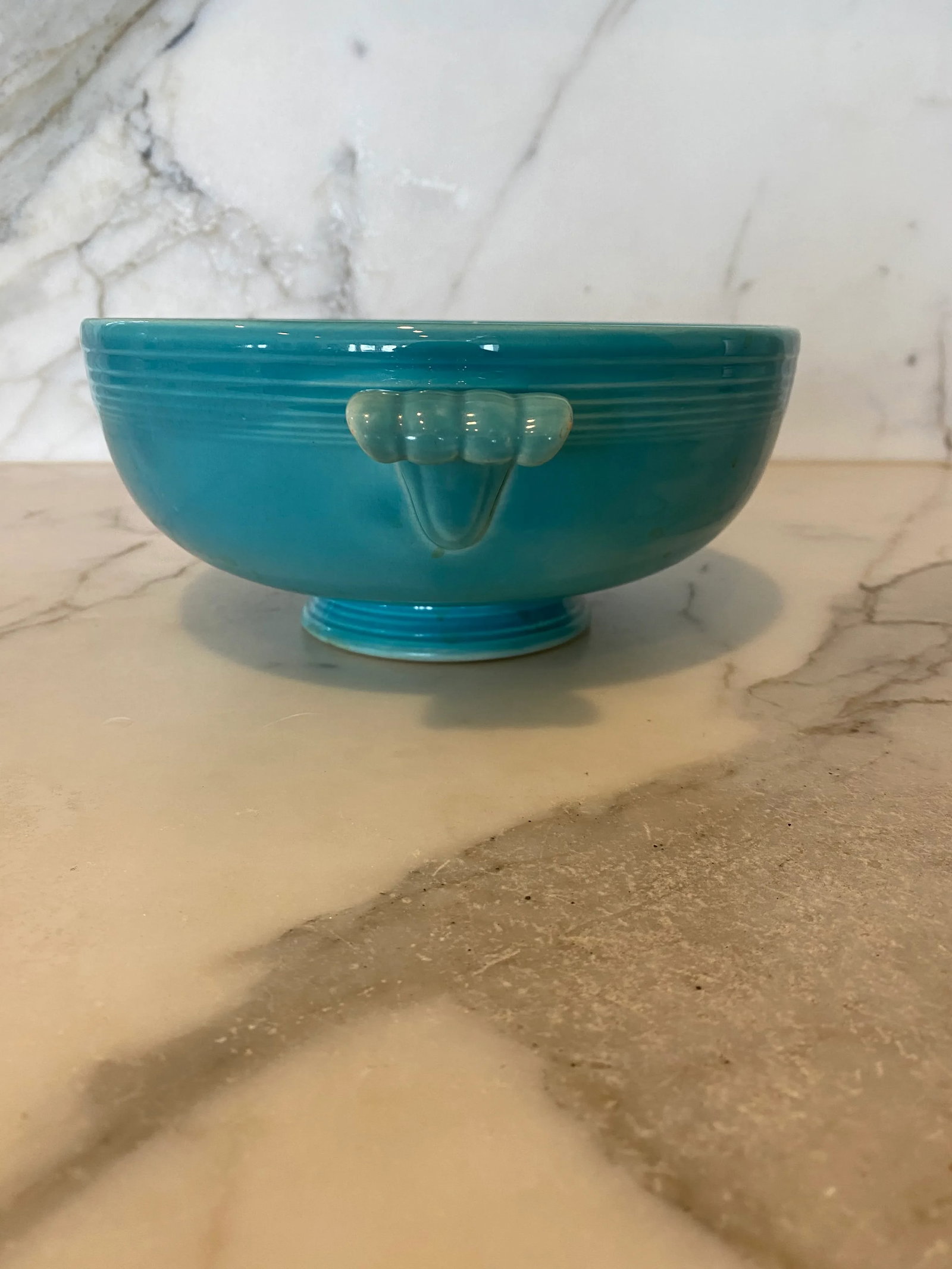 Vintage Early 20th Century Fiesta Casserole Bowl in Original Turquoise Glaze - 4
