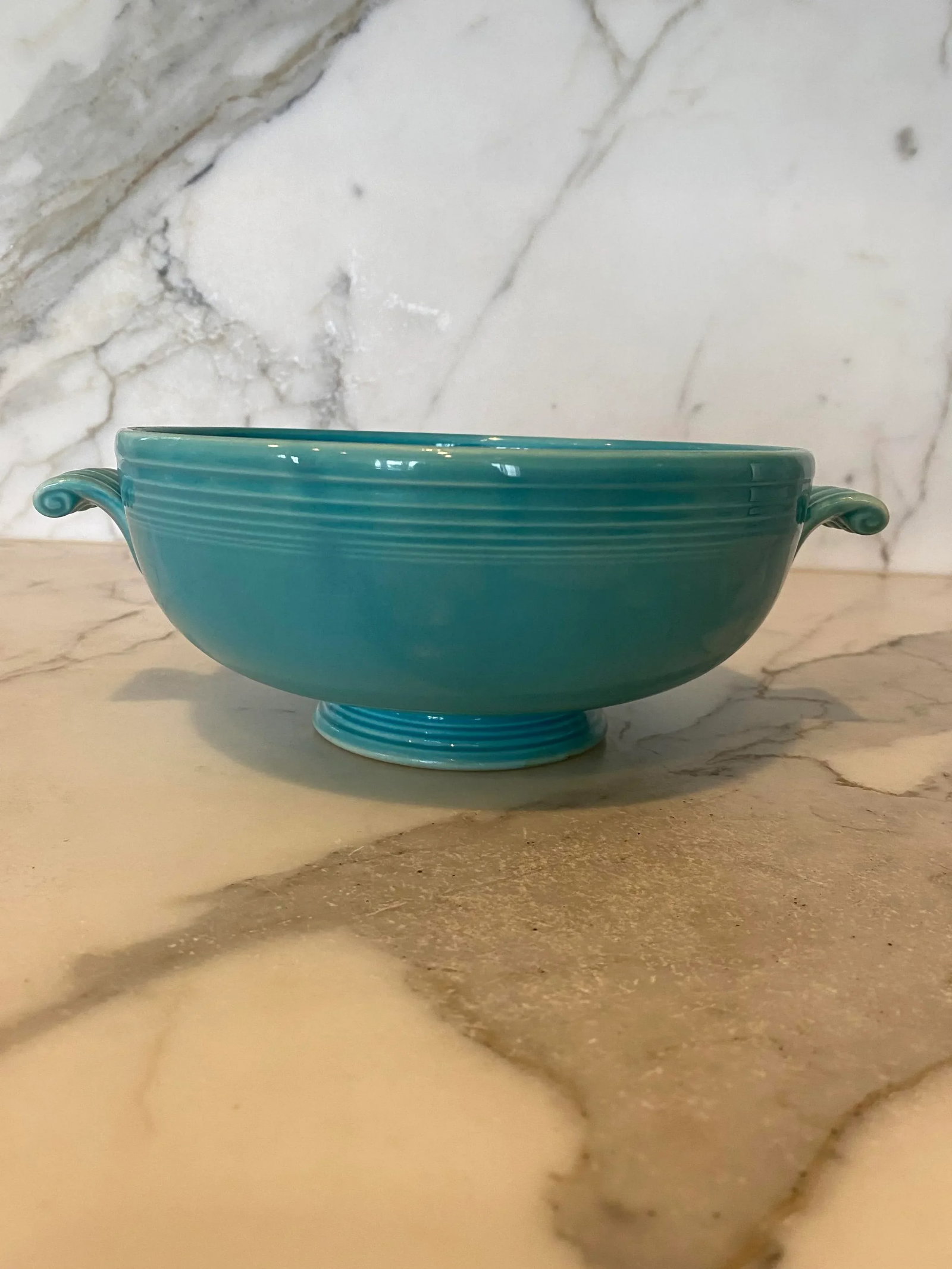 Vintage Early 20th Century Fiesta Casserole Bowl in Original Turquoise Glaze - 8