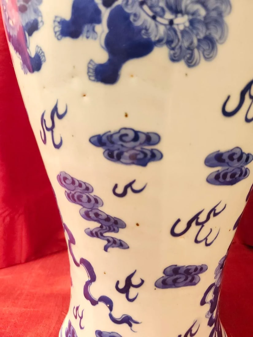 Final Clearance 18th Century 24" Shishi Qilin Blue and White Temple Urn Tribute - 24" - 16