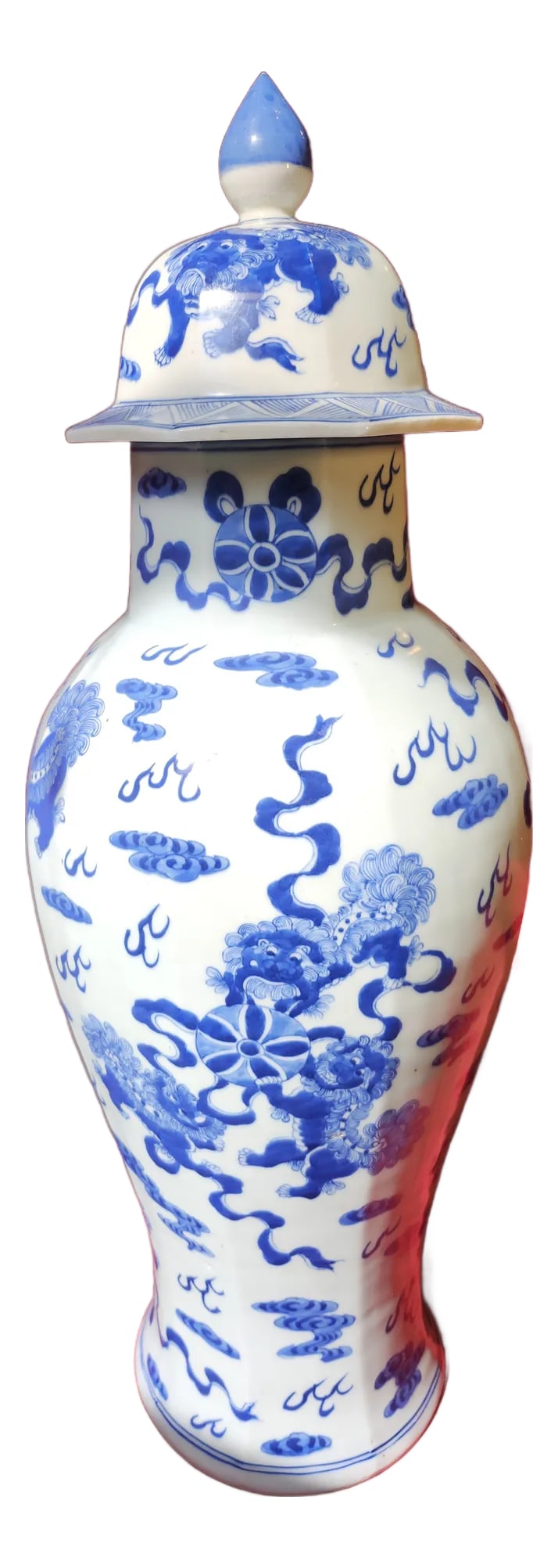 Final Clearance 18th Century 24" Shishi Qilin Blue and White Temple Urn Tribute - 24": AVAILABLE AT POSH MARK AND E BAY ONLY Strike the heart and follow our store for discounts and sales! 18th Century 24" Shishi Qilin Mythical Beast Motif Blue and White Temple Urn Tribute piece HIT THE