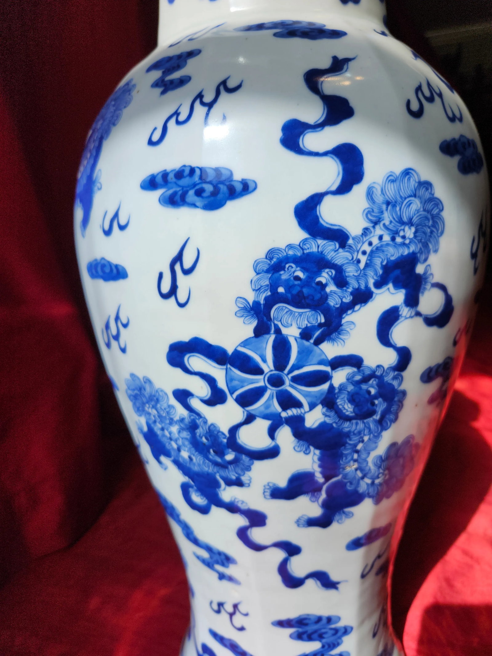 Final Clearance 18th Century 24" Shishi Qilin Blue and White Temple Urn Tribute - 24" - 2