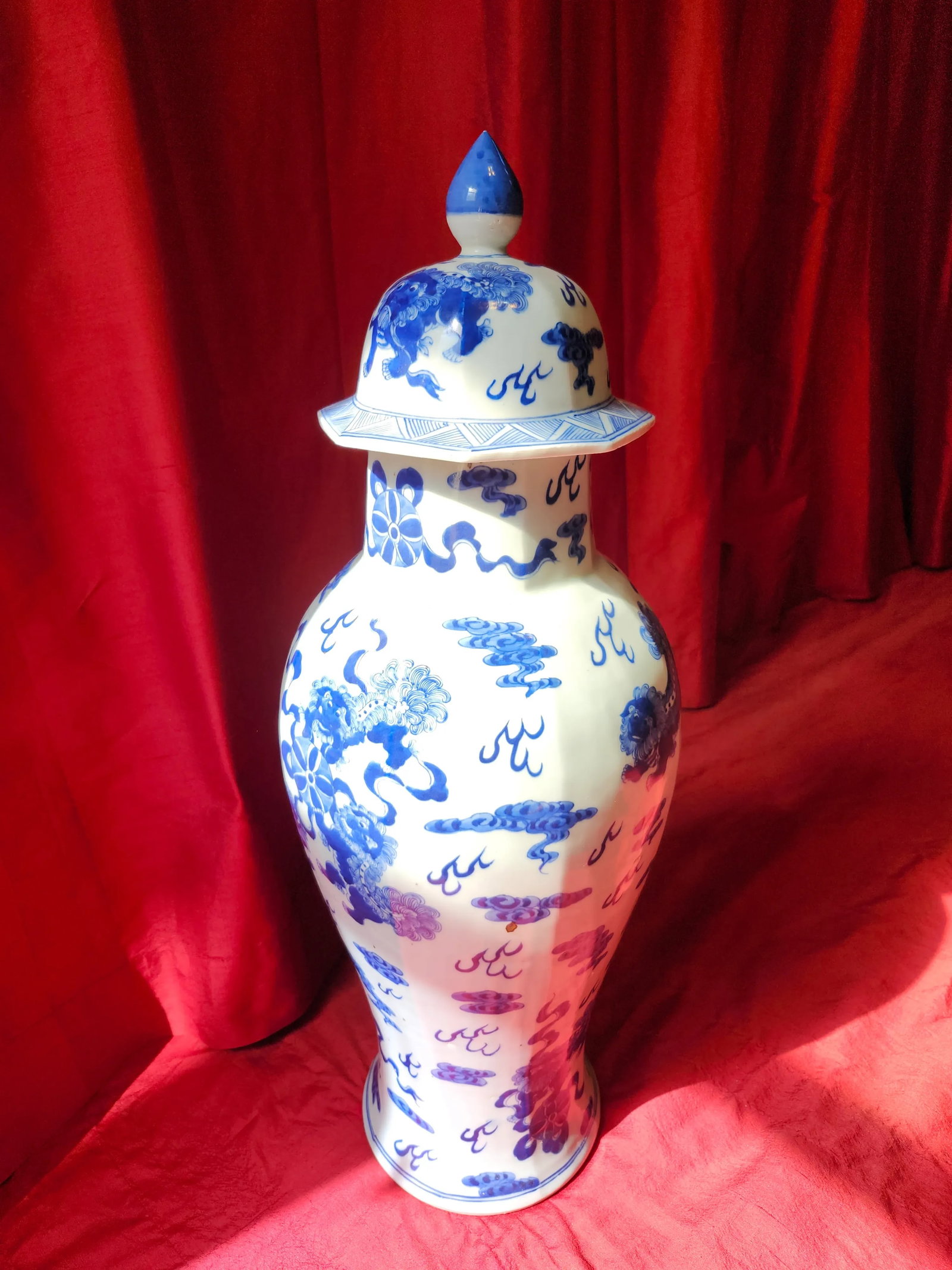 Final Clearance 18th Century 24" Shishi Qilin Blue and White Temple Urn Tribute - 24" - 4