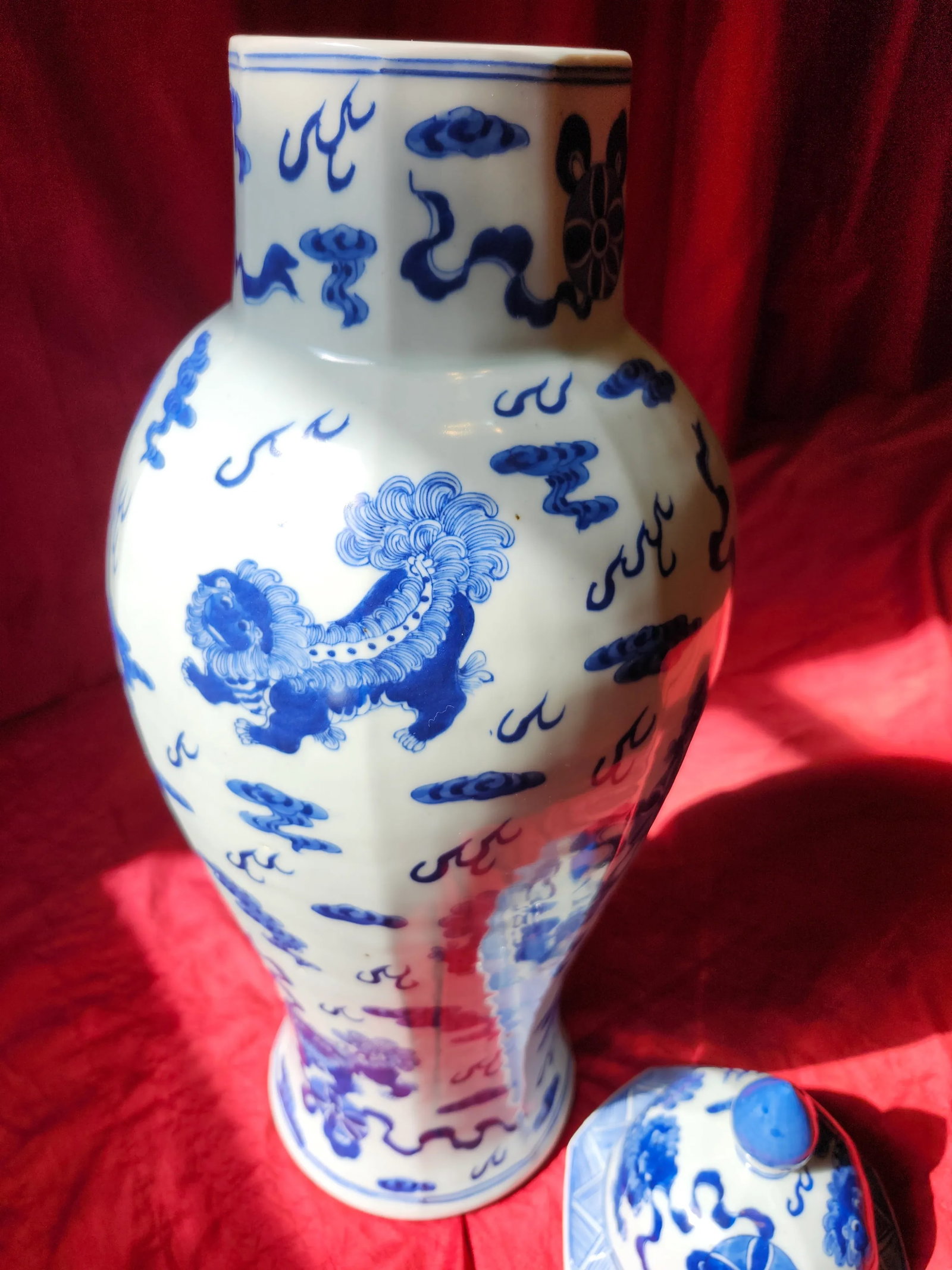 Final Clearance 18th Century 24" Shishi Qilin Blue and White Temple Urn Tribute - 24" - 6