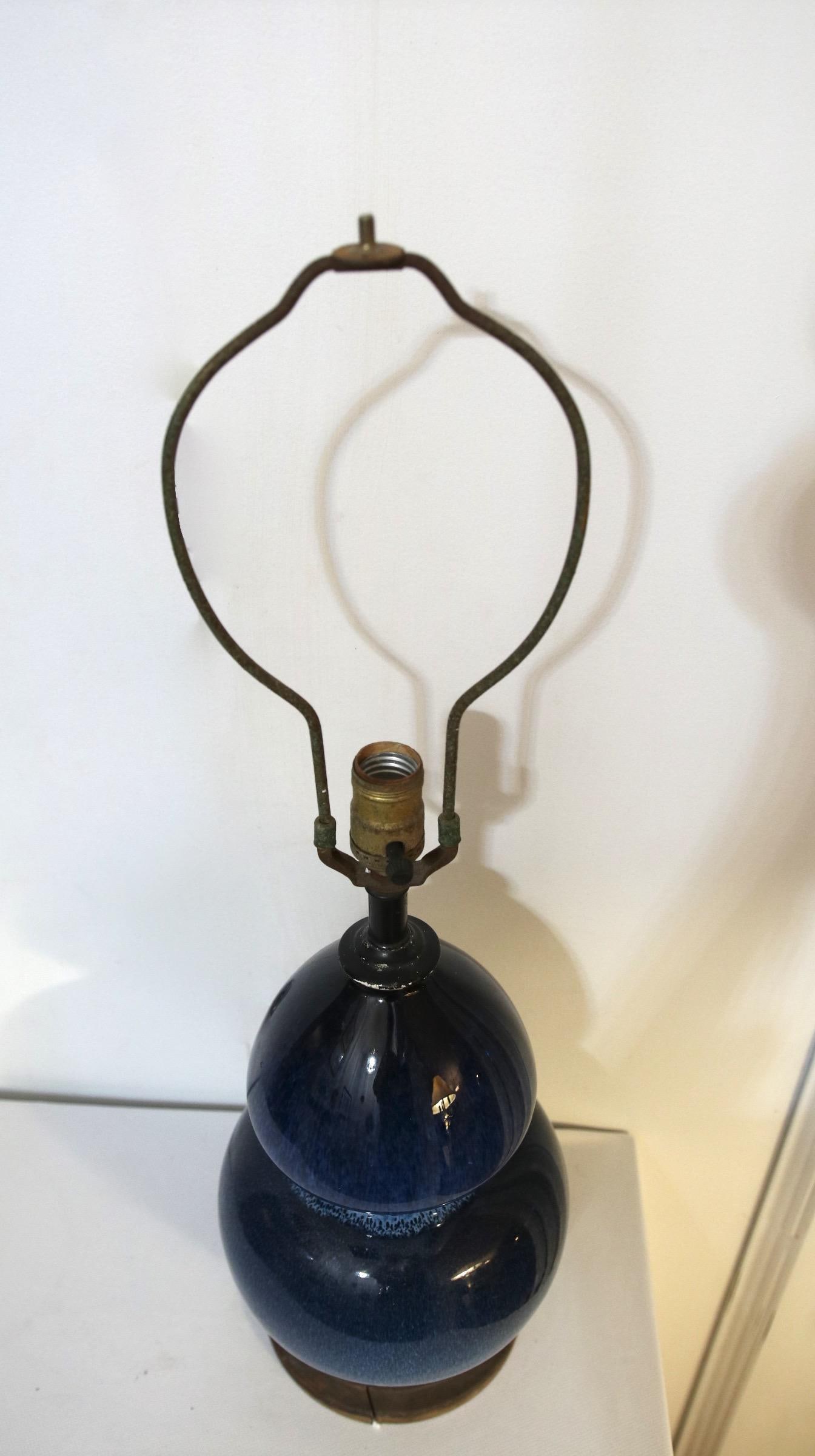 1960s Midnight Blue Double Gourd Vintage Ceramic Lamp - 12