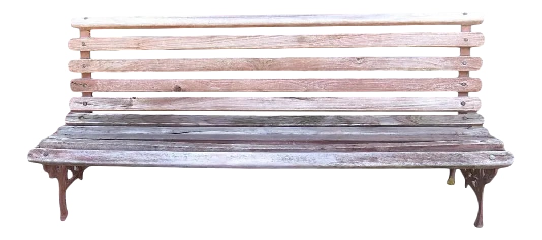 Cast Iron and Wood Slat Park of Railway Bench: CH 802 Cast iron and wood slat park or railway bench. 1880 79" x 26" x 31" Condition: Alterations: Unknown Imperfections: Some Imperfections Condition Notes: Vintage item, shows signs of wear