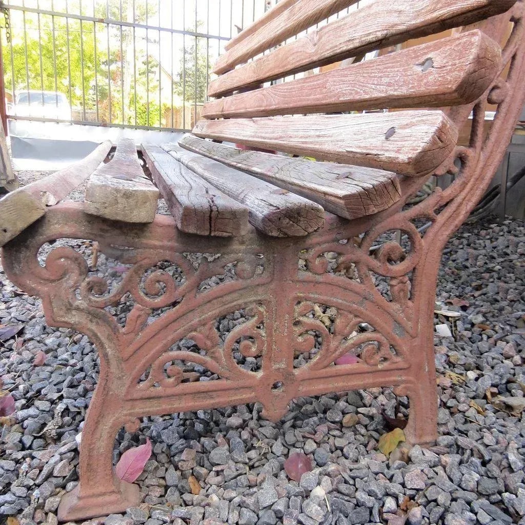 Cast Iron and Wood Slat Park of Railway Bench - 5