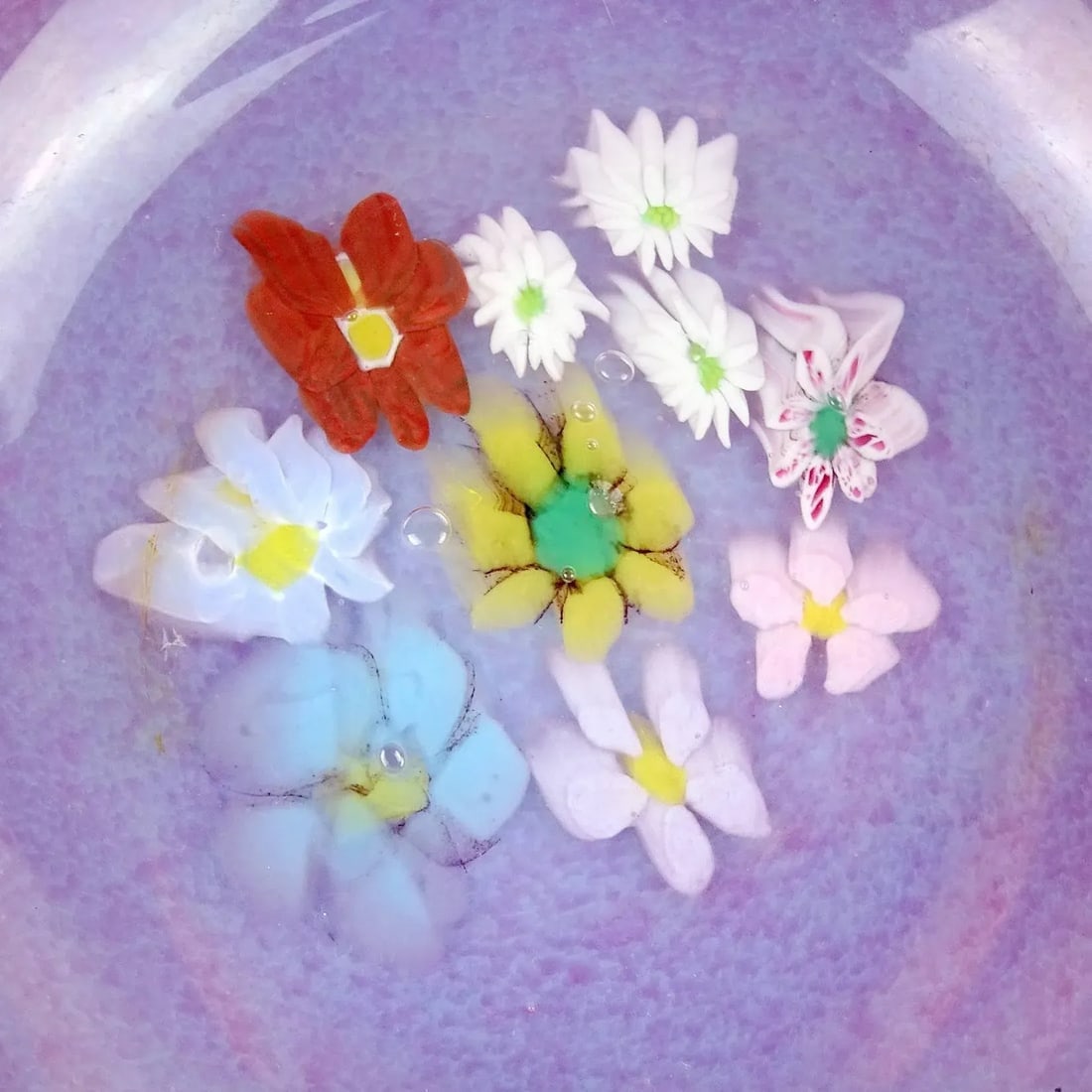 Vintage Fratelli Toso Murano Millefiori Wild Flowers Pink Opalescent Italian Art Glass Heart Bowl - 3