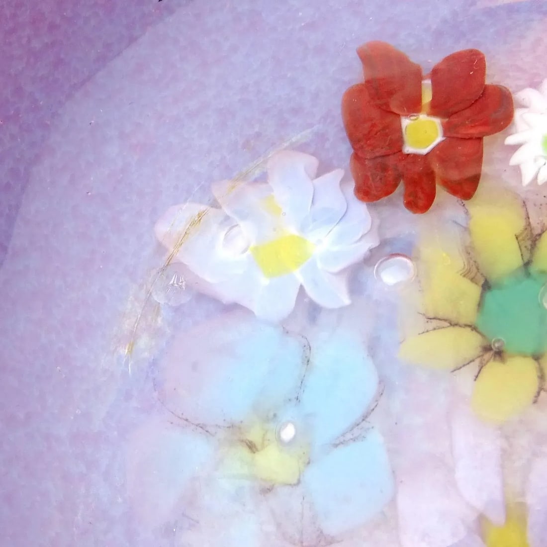 Vintage Fratelli Toso Murano Millefiori Wild Flowers Pink Opalescent Italian Art Glass Heart Bowl - 6
