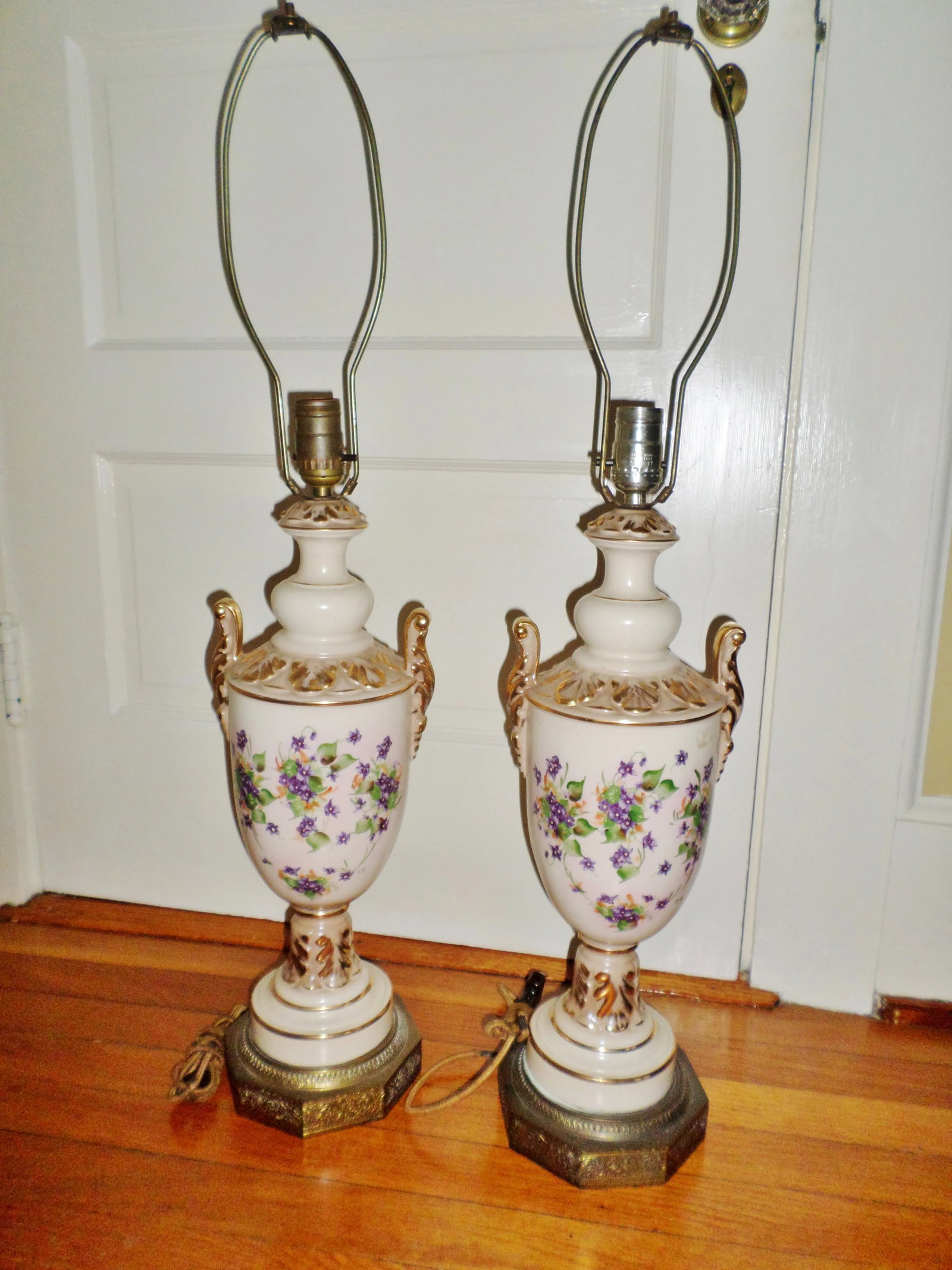Vintage Porcelain Hand Painted With Violets Table Lamps - a Pair - 10