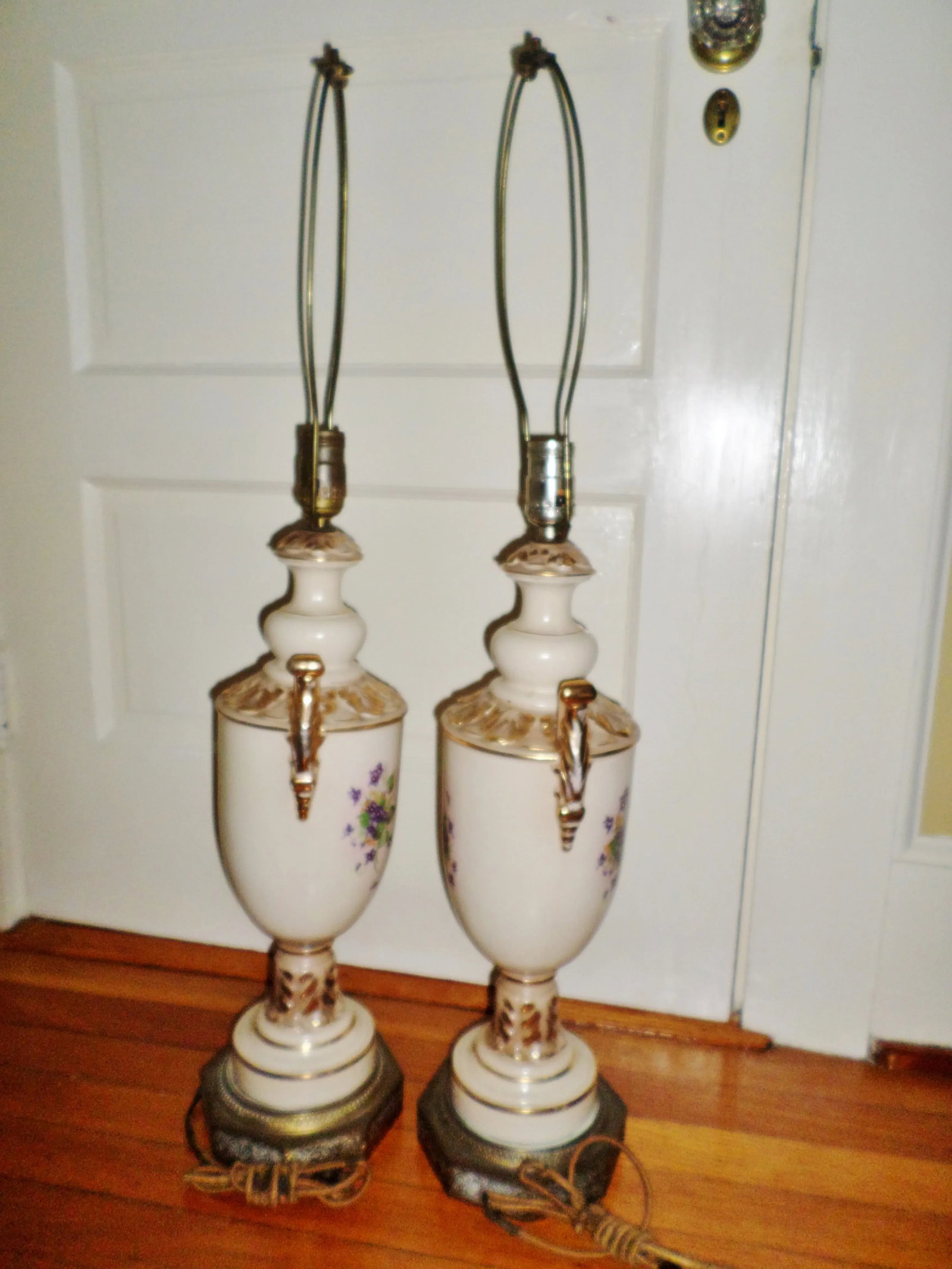 Vintage Porcelain Hand Painted With Violets Table Lamps - a Pair - 4