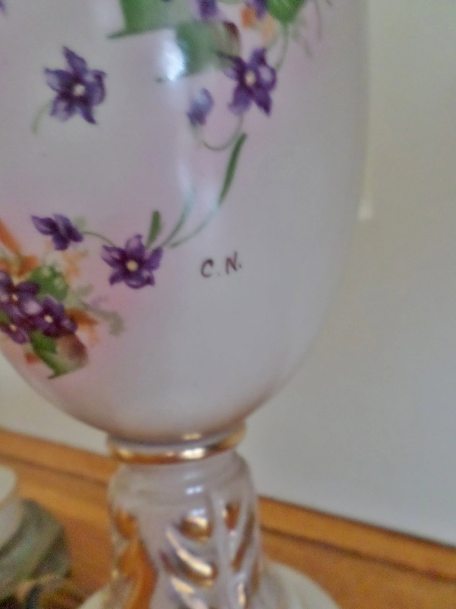 Vintage Porcelain Hand Painted With Violets Table Lamps - a Pair - 5