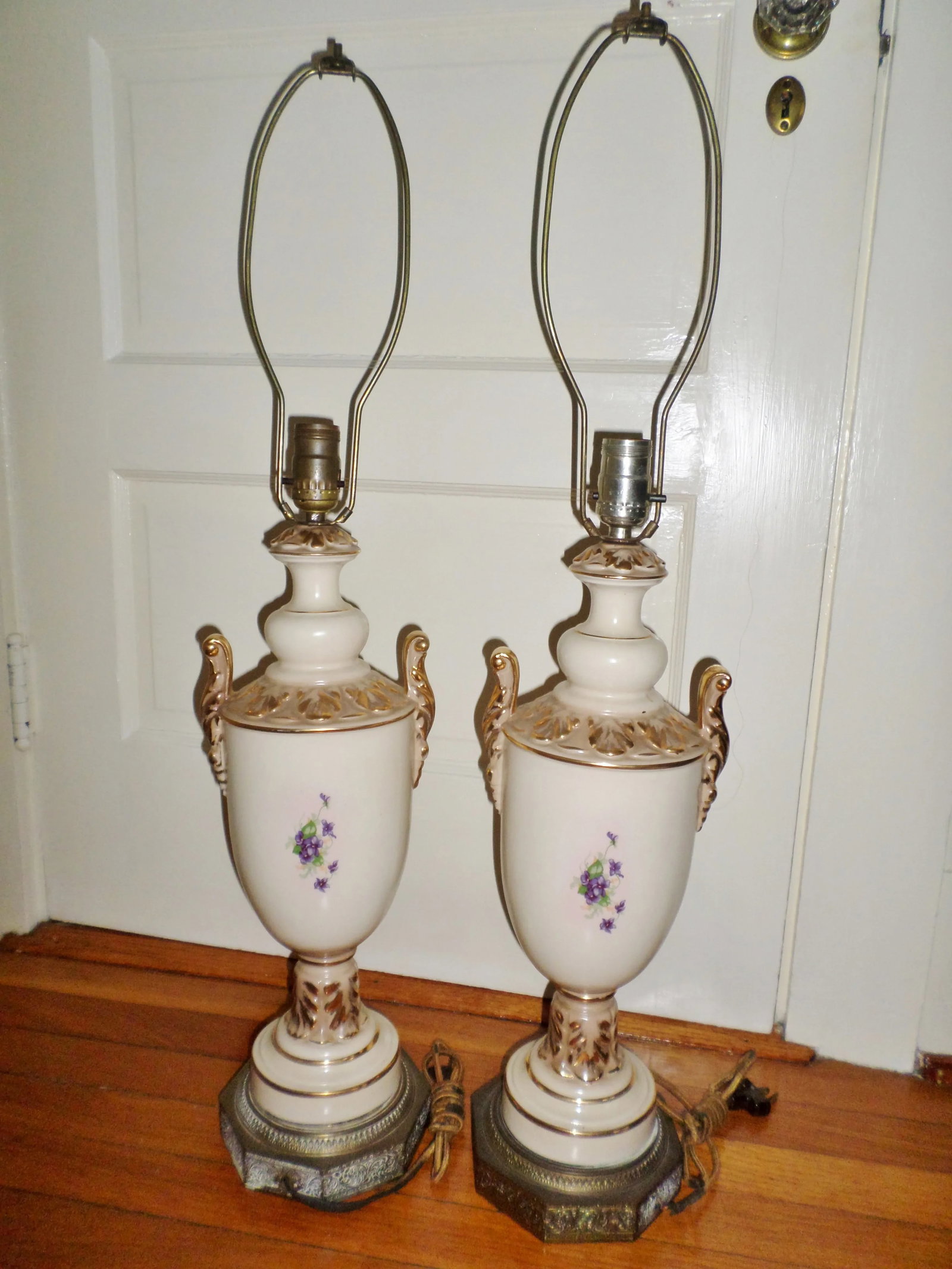 Vintage Porcelain Hand Painted With Violets Table Lamps - a Pair - 6