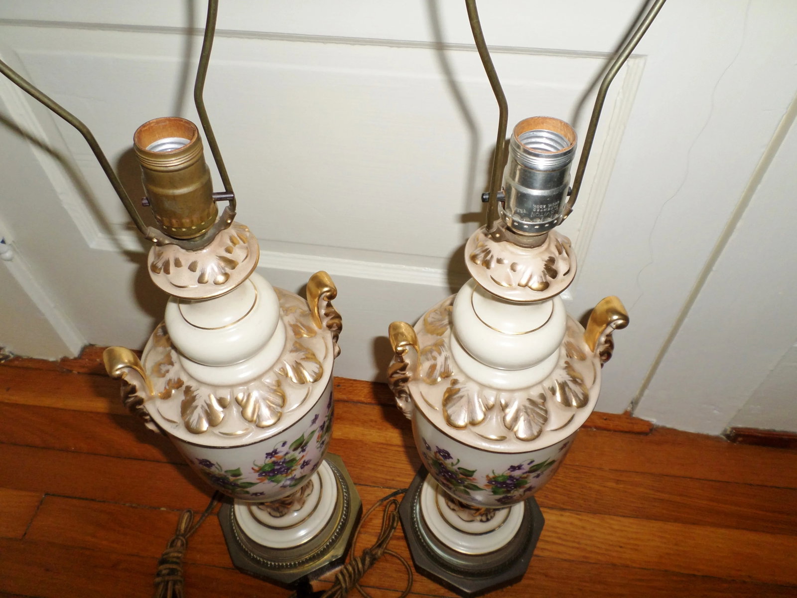 Vintage Porcelain Hand Painted With Violets Table Lamps - a Pair - 9