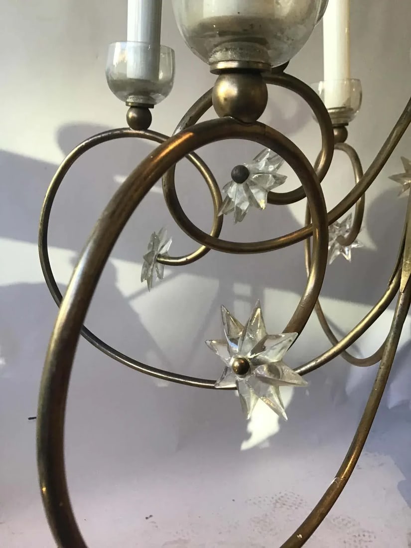 1960s French Brass Chandelier with Stars - 7