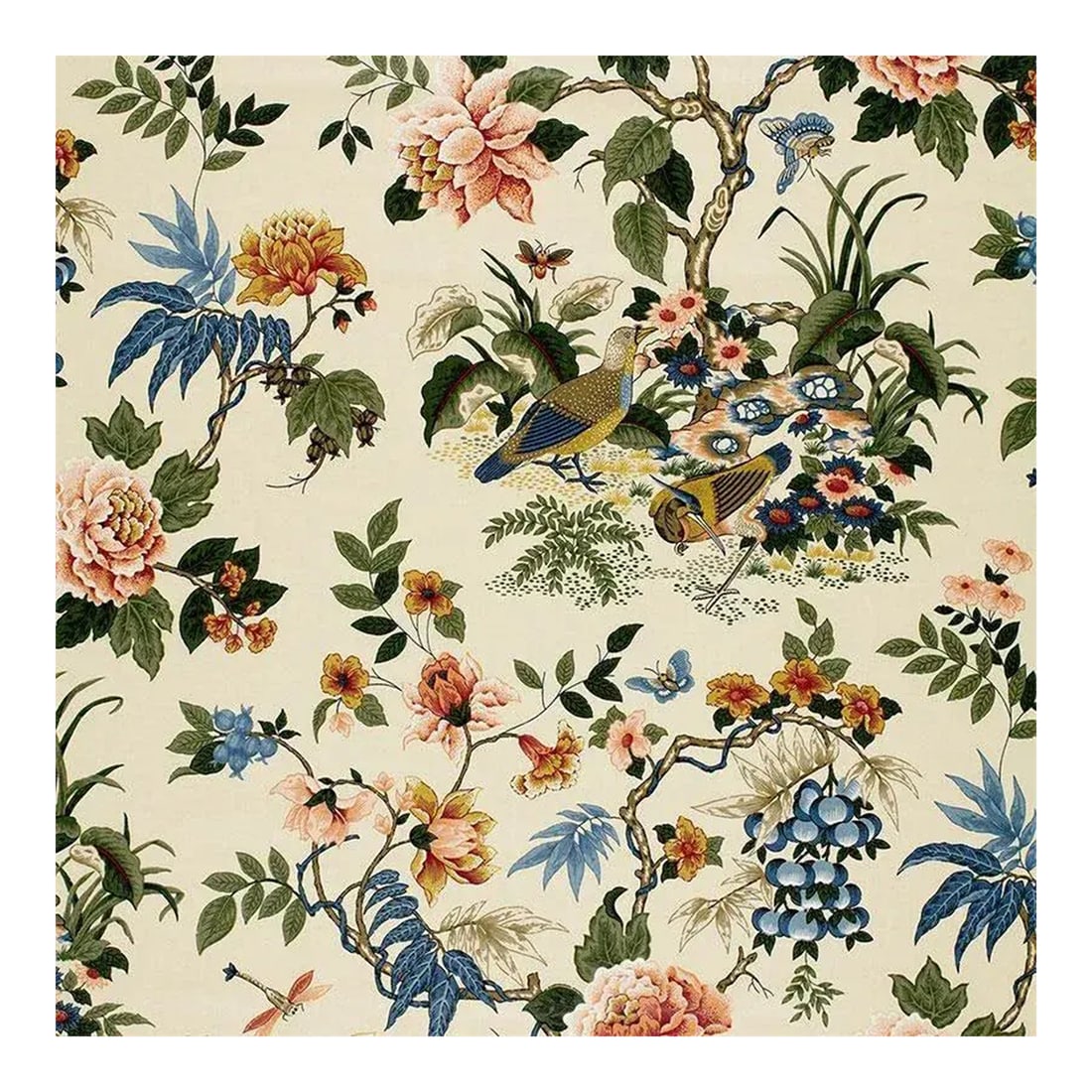 Schumacher Fabric Cotton Chintz Anshun in Paprika & Blue: Schumacher Fabric Cotton Chintz Anshun in Paprika & Blue. This listing is for a fabric 54 in wide and 120 in long. Condition: Imperfections: No Imperfections Condition Notes: Excellent Origin: United