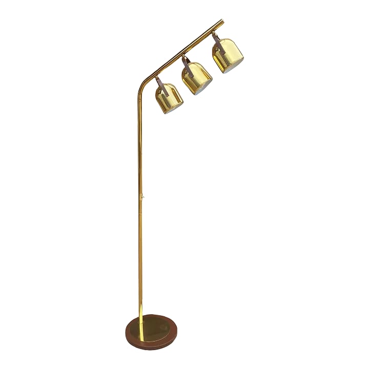 Mid-Century Atomic Space Age Brass Spotlight Arch Floor Lamp by Clover: A Space Age Brass Spotlight Arched Floor Lamp by Clover Lamp Company, United States, c.1970. This Floor Lamp would look exceptional while displayed in a Mid-Century inspired interior. The polished bra