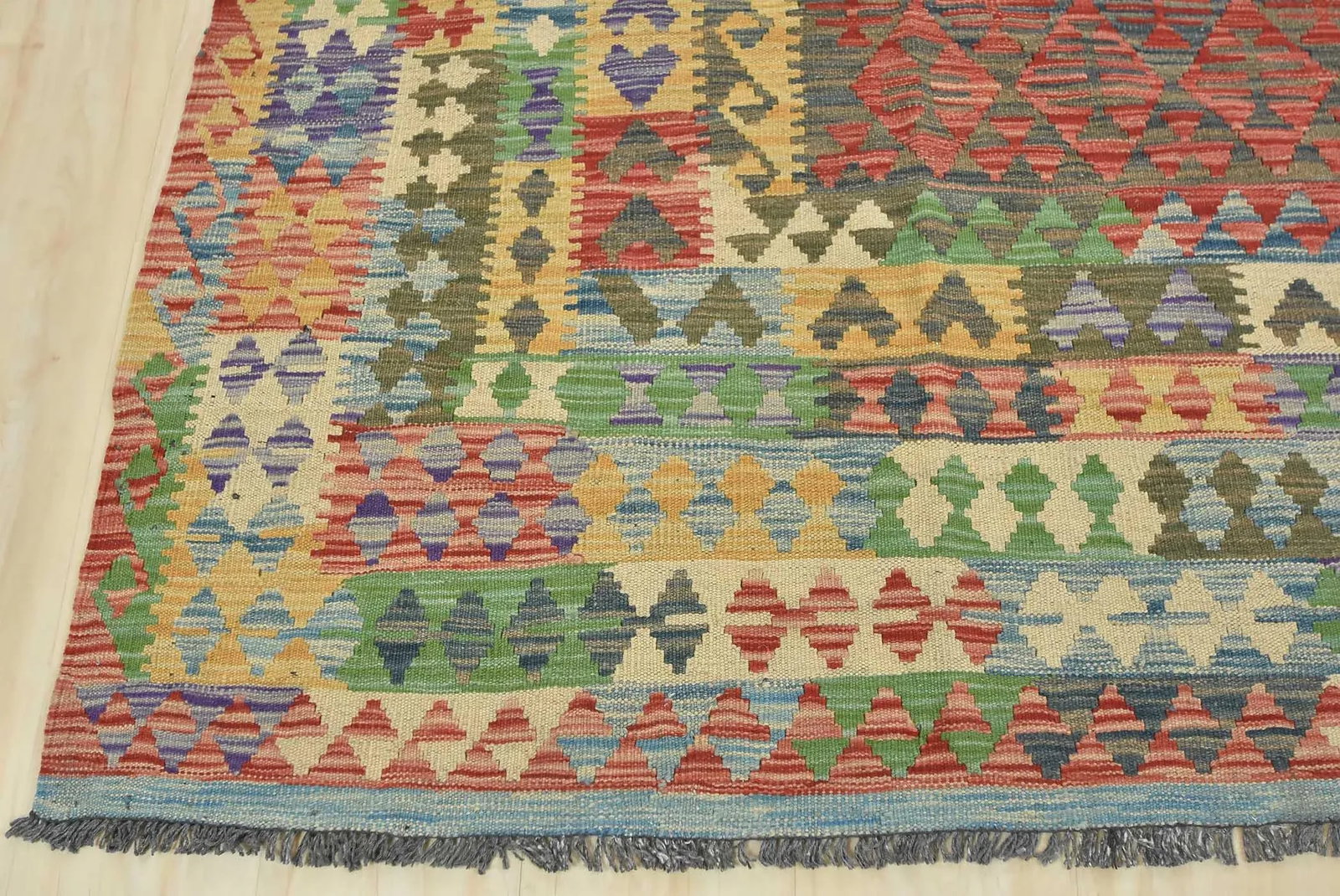 Kilim Rug 8'7'' X 11'11'' Multicolor Wool Geometric Handwoven Oriental Carpet - 10