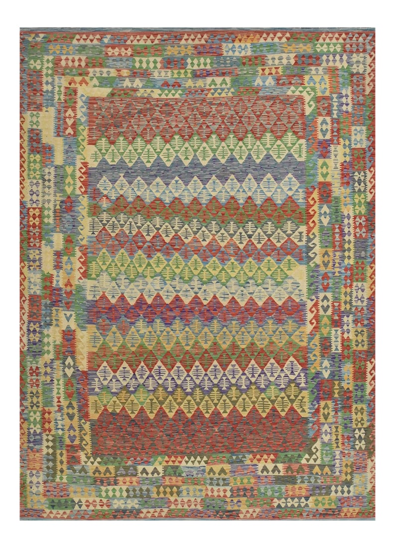 Kilim Rug 8'7'' X 11'11'' Multicolor Wool Geometric Handwoven Oriental Carpet (1 of 12)