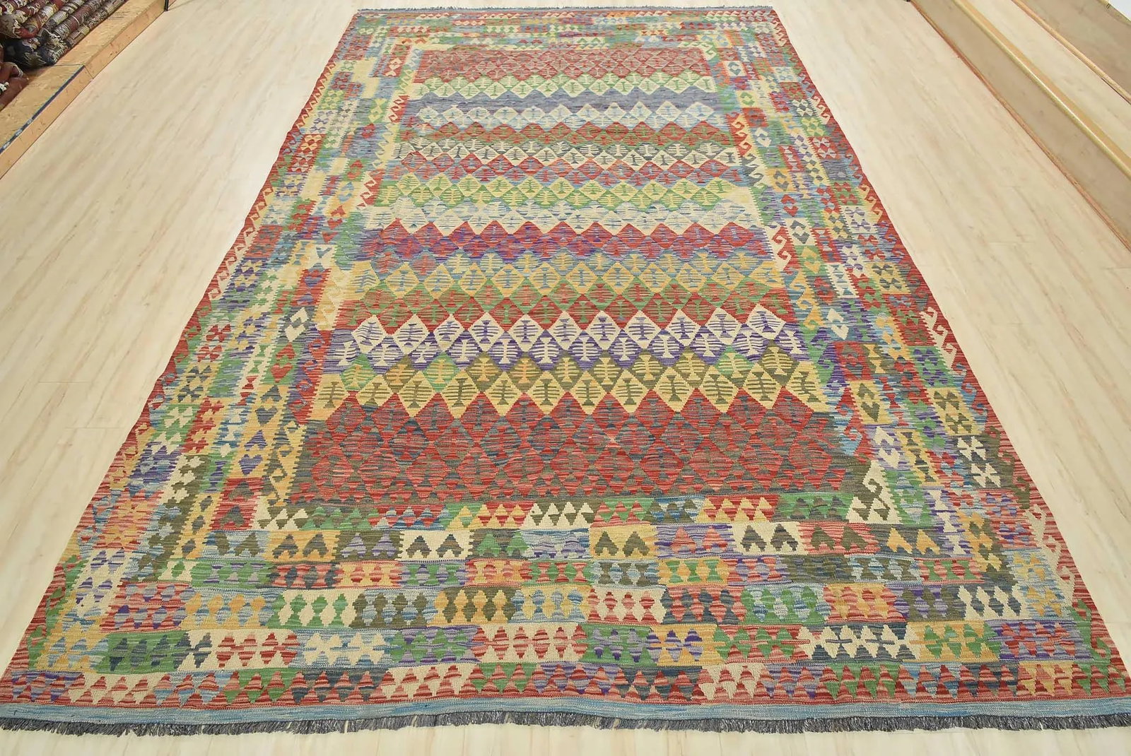 Kilim Rug 8'7'' X 11'11'' Multicolor Wool Geometric Handwoven Oriental Carpet - 2