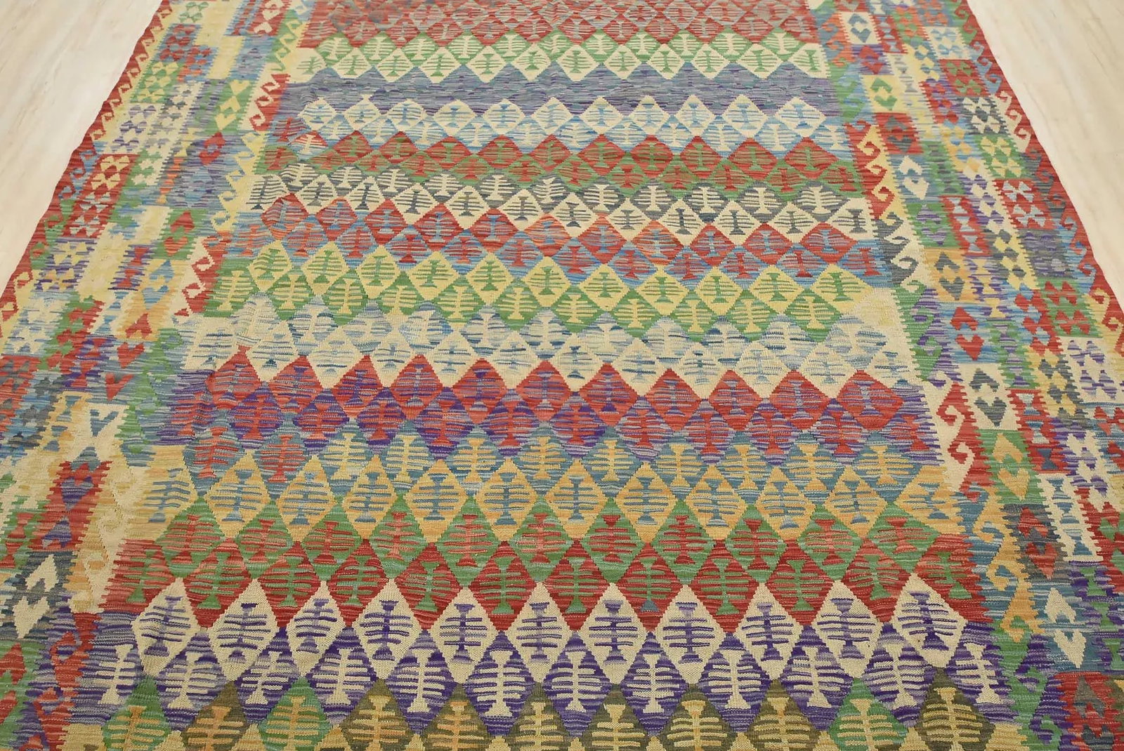 Kilim Rug 8'7'' X 11'11'' Multicolor Wool Geometric Handwoven Oriental Carpet - 5