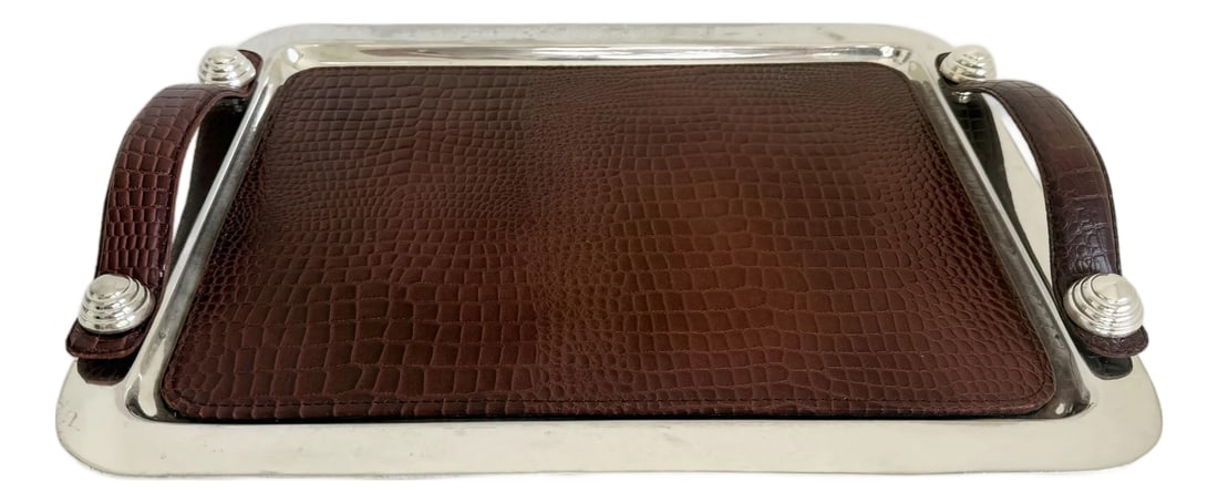 Argentine Silver Plate & Leather Tray, Plata Lappas-Style, Late 20th C (1 of 10)